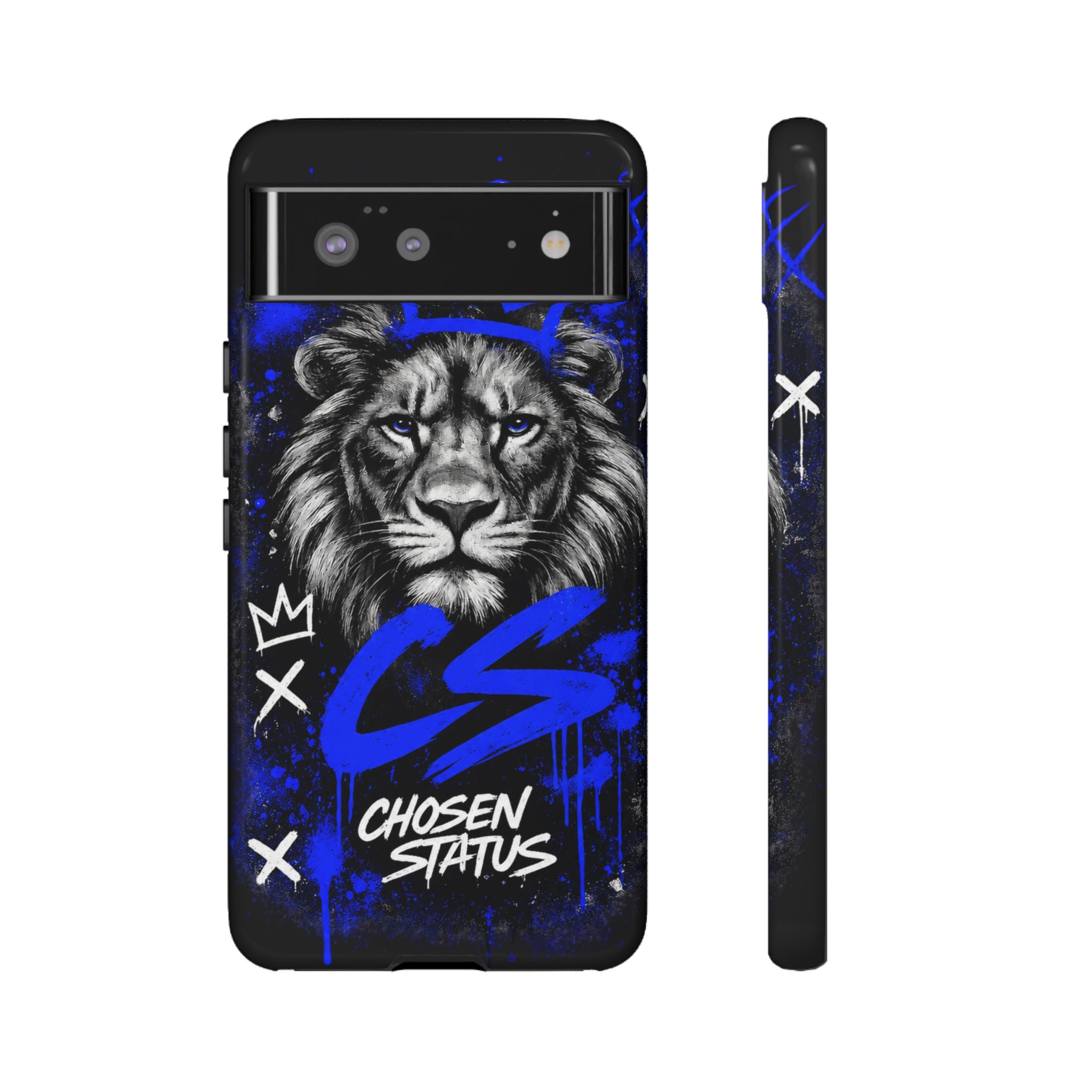 Lion “Chosen Status” Phone Case — Blue Graffiti Protective Cover