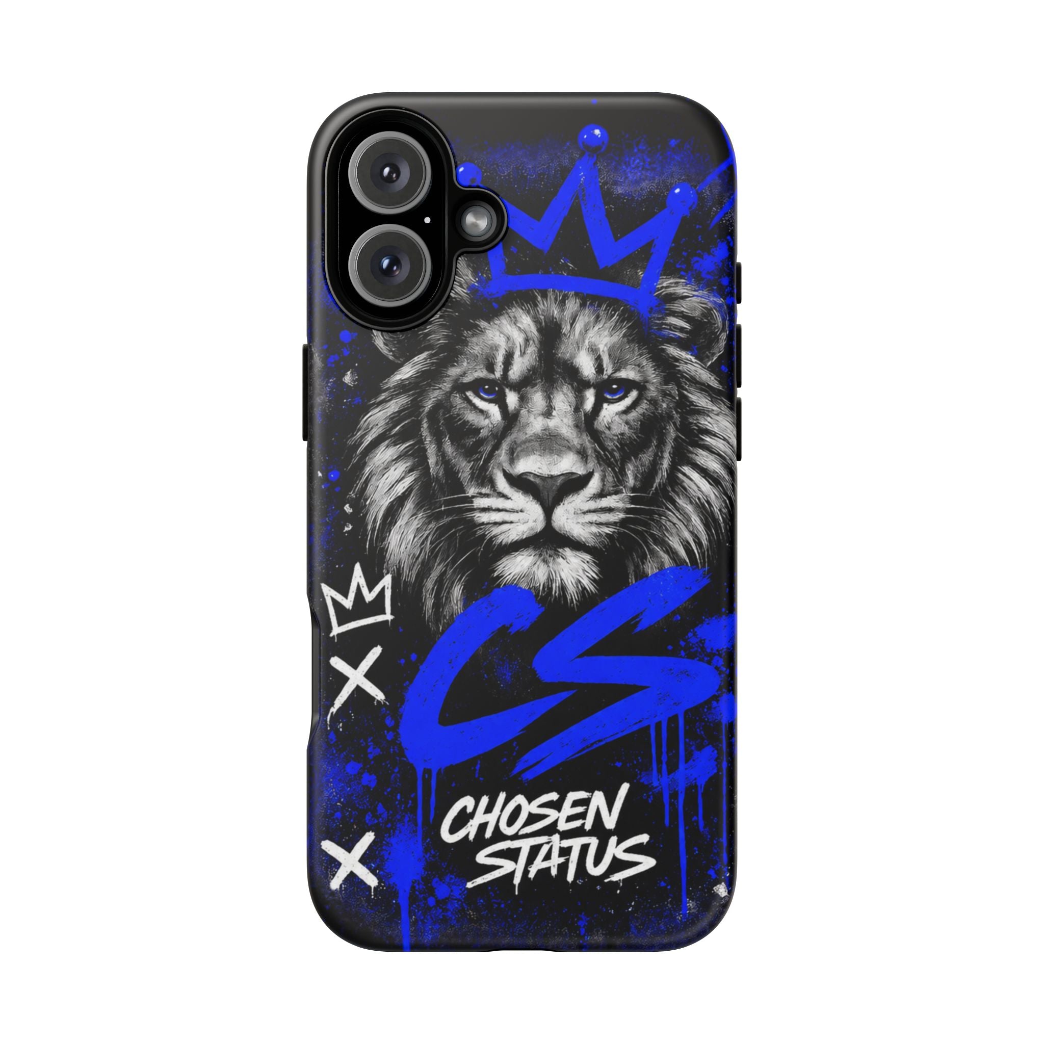 Lion “Chosen Status” Phone Case — Blue Graffiti Protective Cover