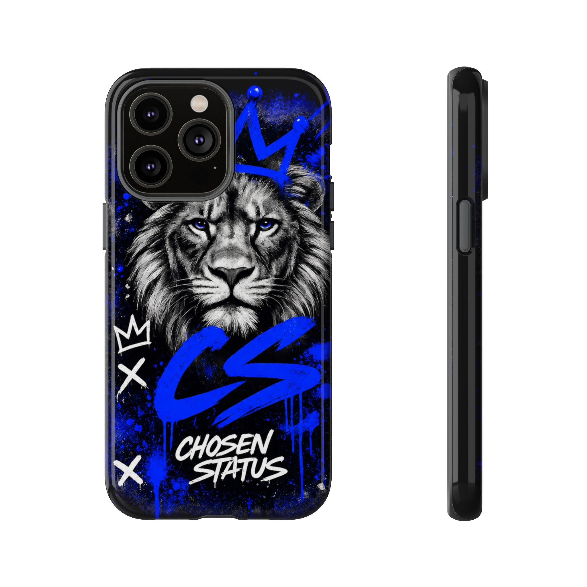 Lion “Chosen Status” Phone Case — Blue Graffiti Protective Cover