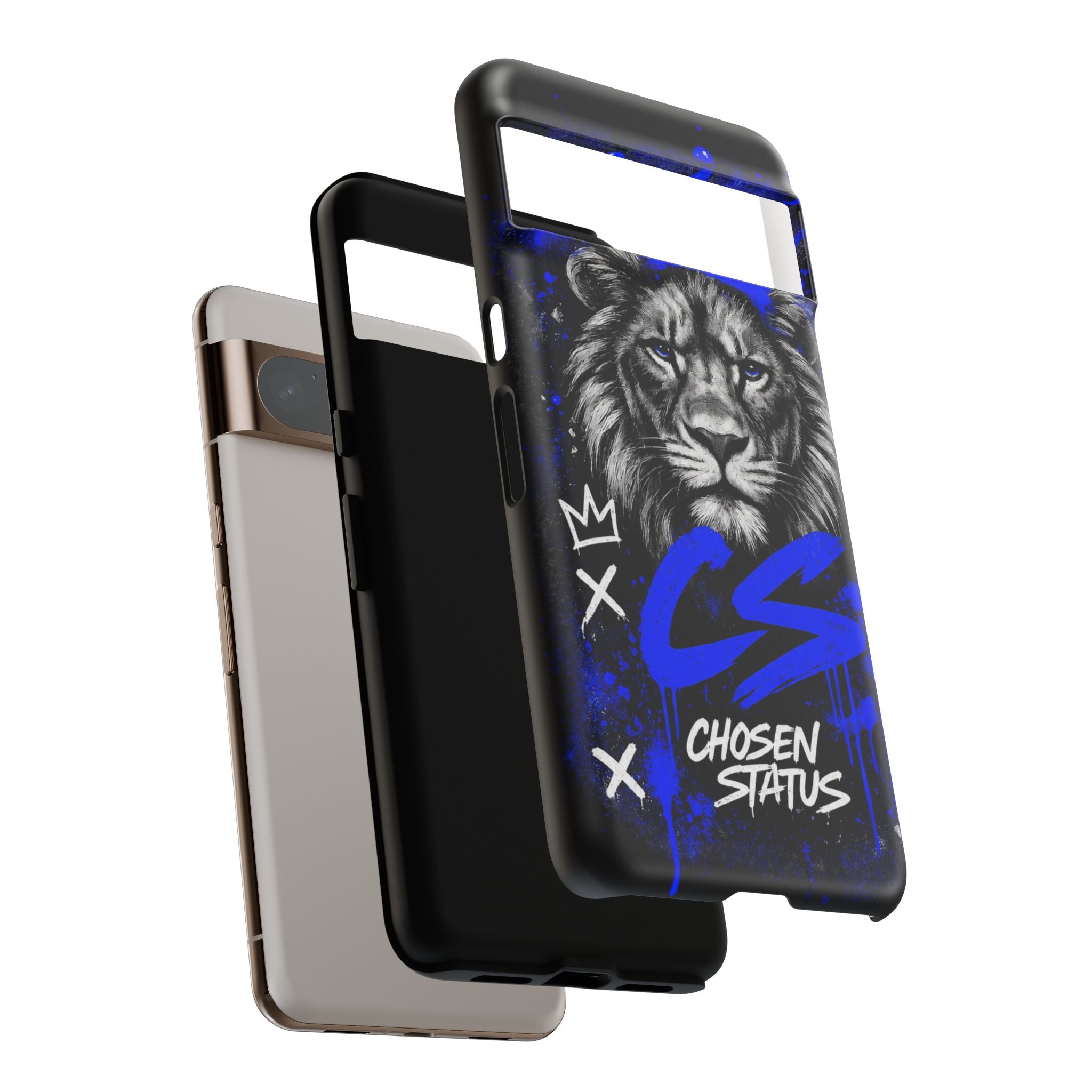 Lion “Chosen Status” Phone Case — Blue Graffiti Protective Cover