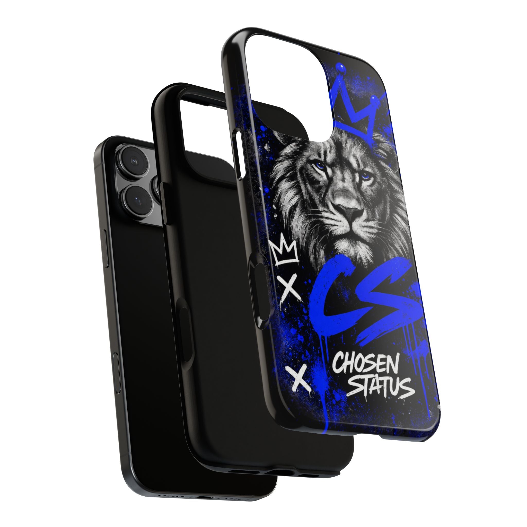 Lion “Chosen Status” Phone Case — Blue Graffiti Protective Cover