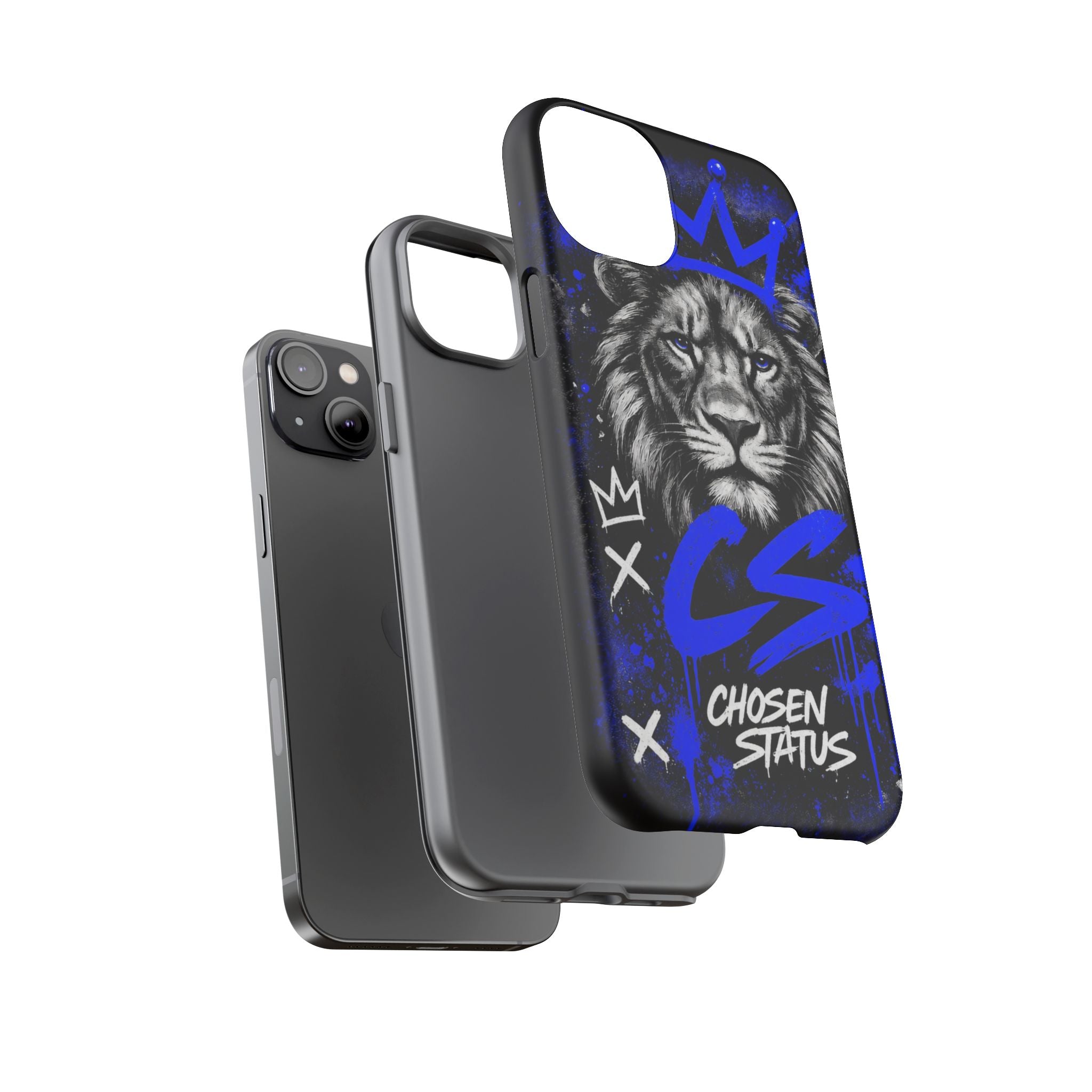 Lion “Chosen Status” Phone Case — Blue Graffiti Protective Cover