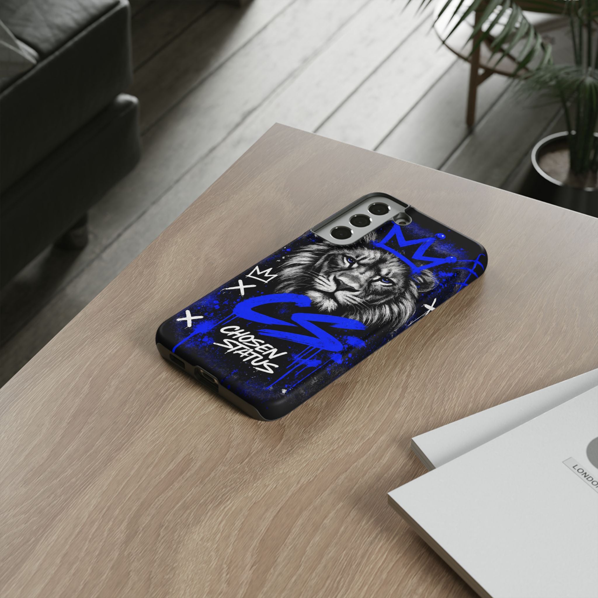 Lion “Chosen Status” Phone Case — Blue Graffiti Protective Cover