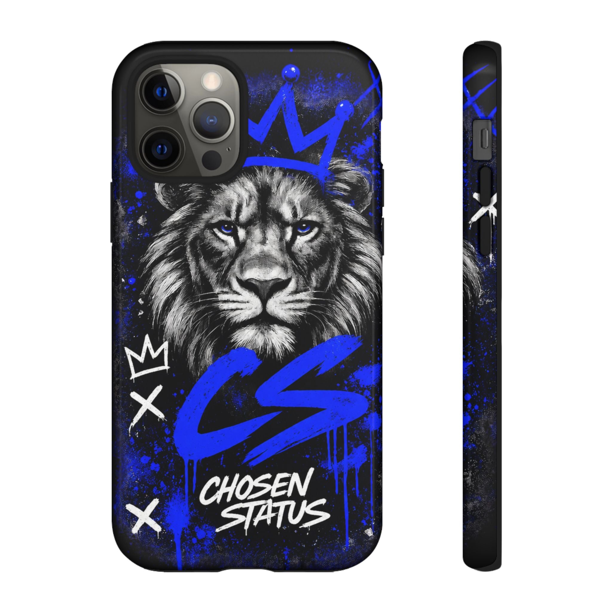 Lion “Chosen Status” Phone Case — Blue Graffiti Protective Cover