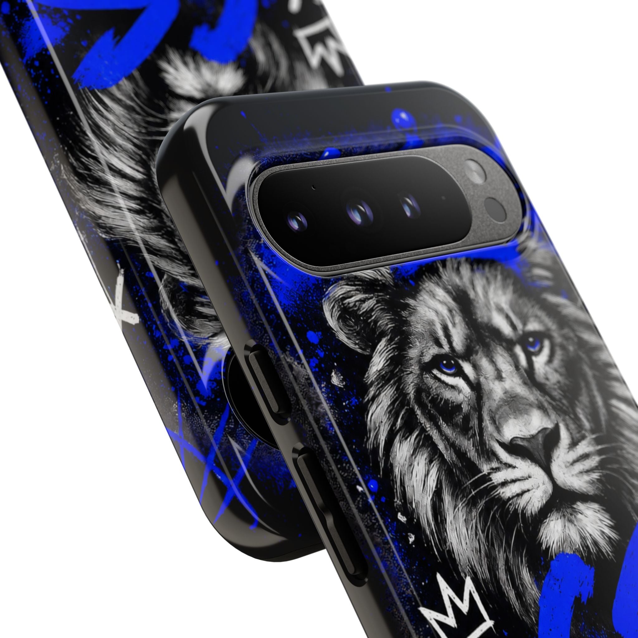 Lion “Chosen Status” Phone Case — Blue Graffiti Protective Cover