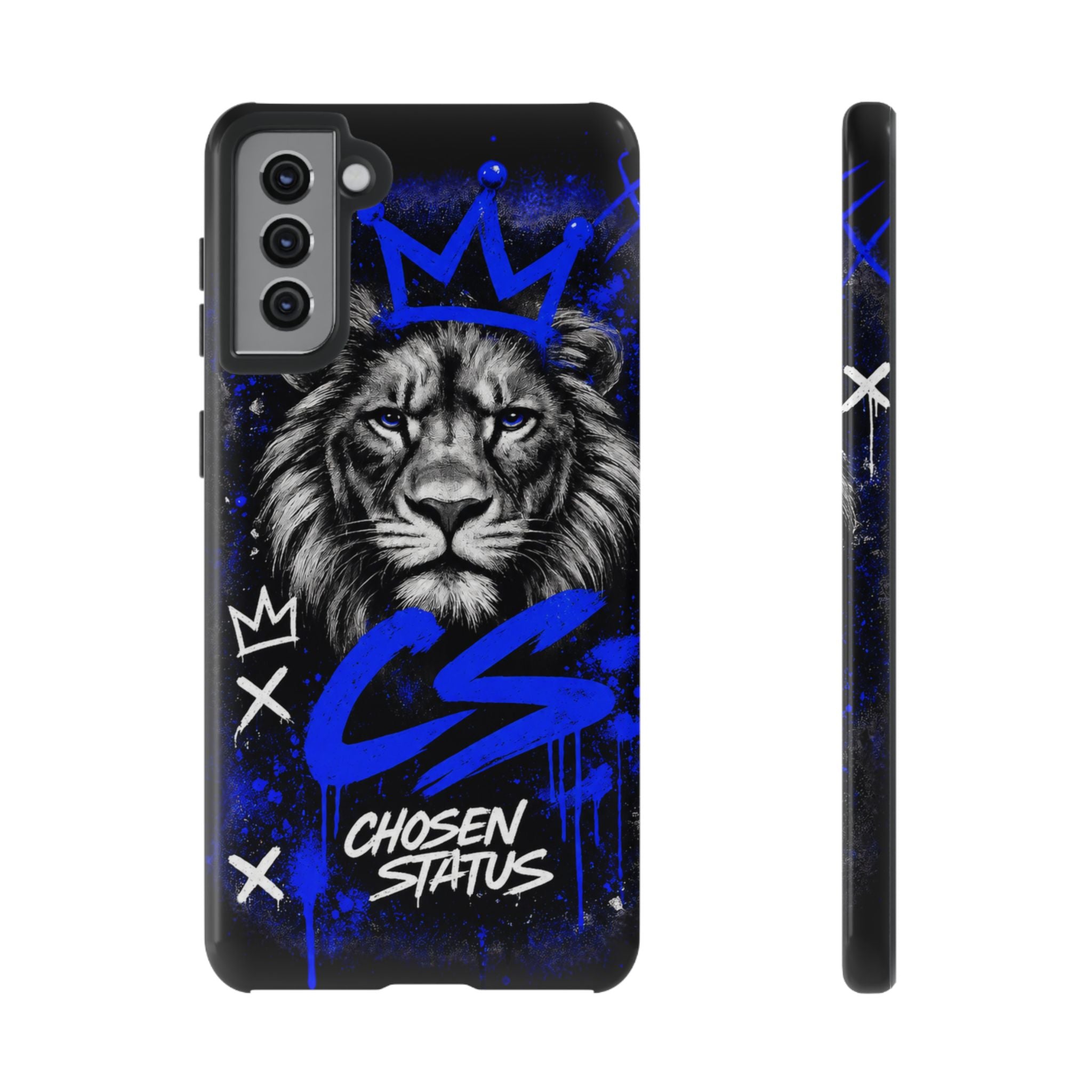 Lion “Chosen Status” Phone Case — Blue Graffiti Protective Cover