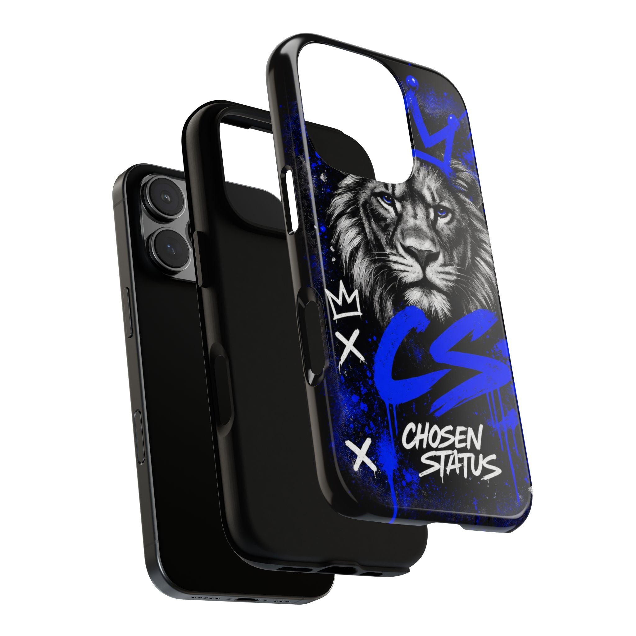 Lion “Chosen Status” Phone Case — Blue Graffiti Protective Cover