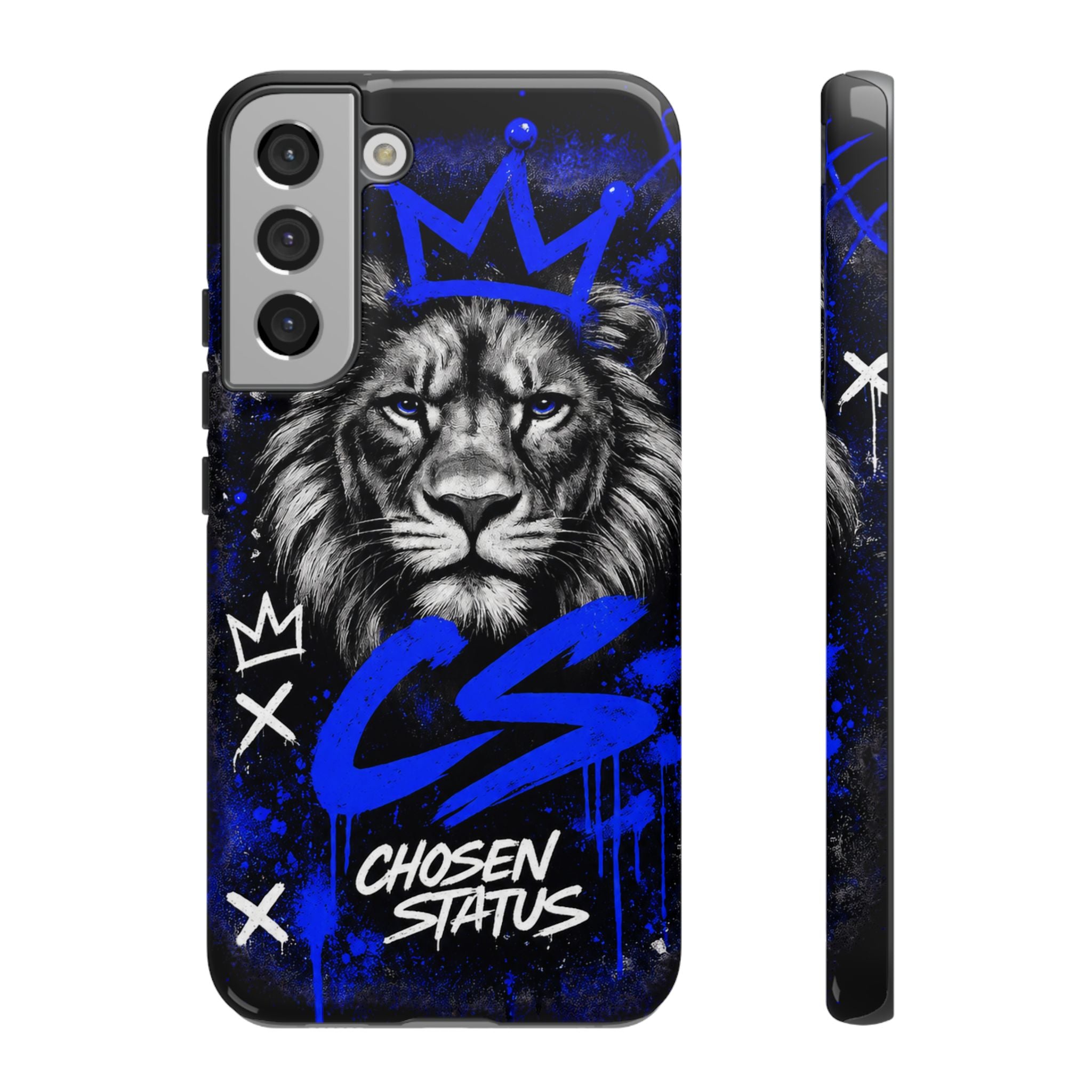 Lion “Chosen Status” Phone Case — Blue Graffiti Protective Cover