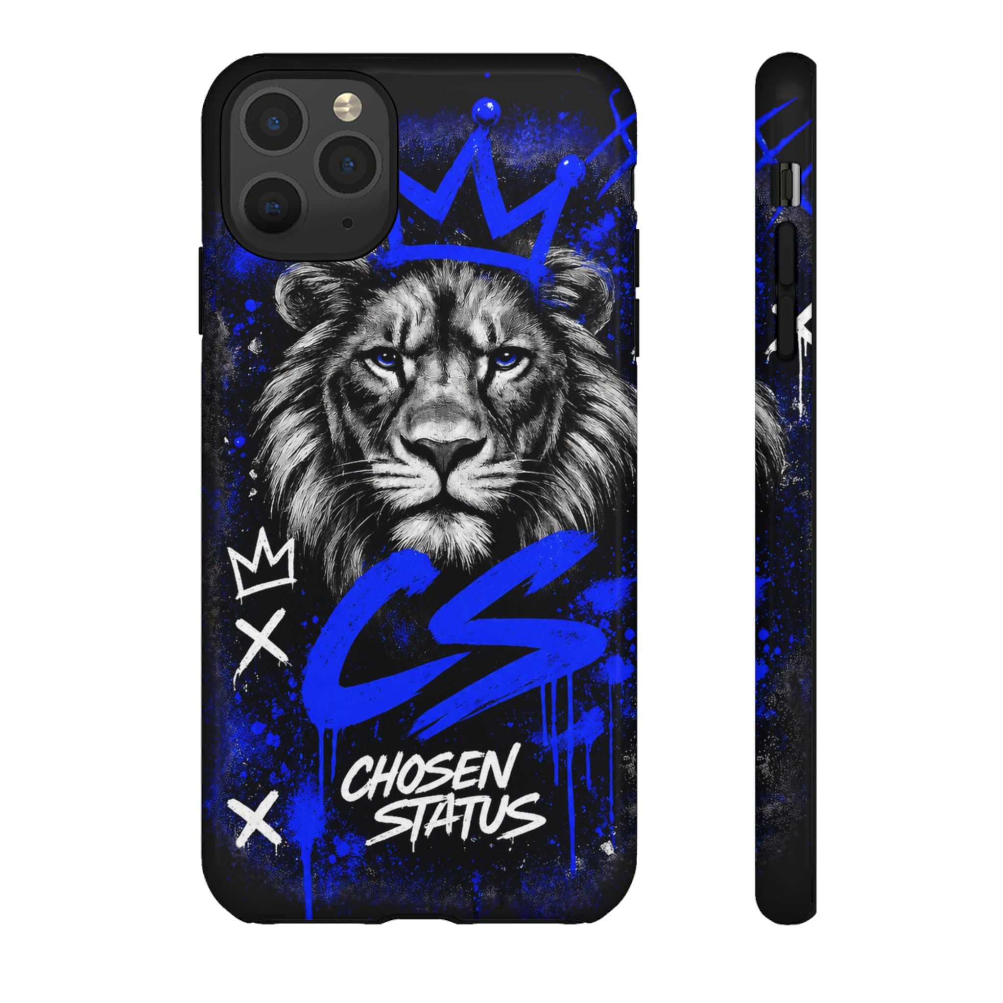 Lion “Chosen Status” Phone Case — Blue Graffiti Protective Cover