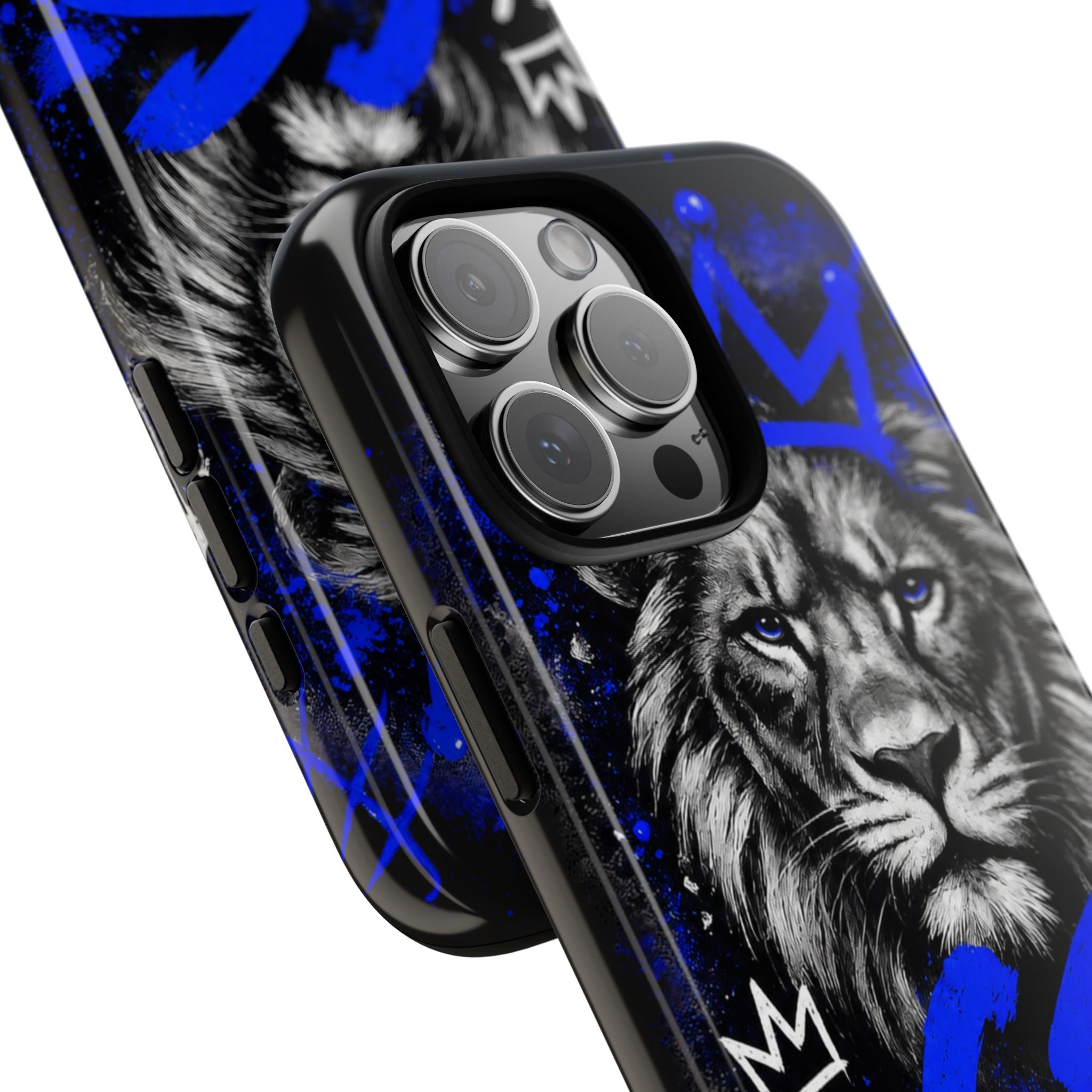 Lion “Chosen Status” Phone Case — Blue Graffiti Protective Cover