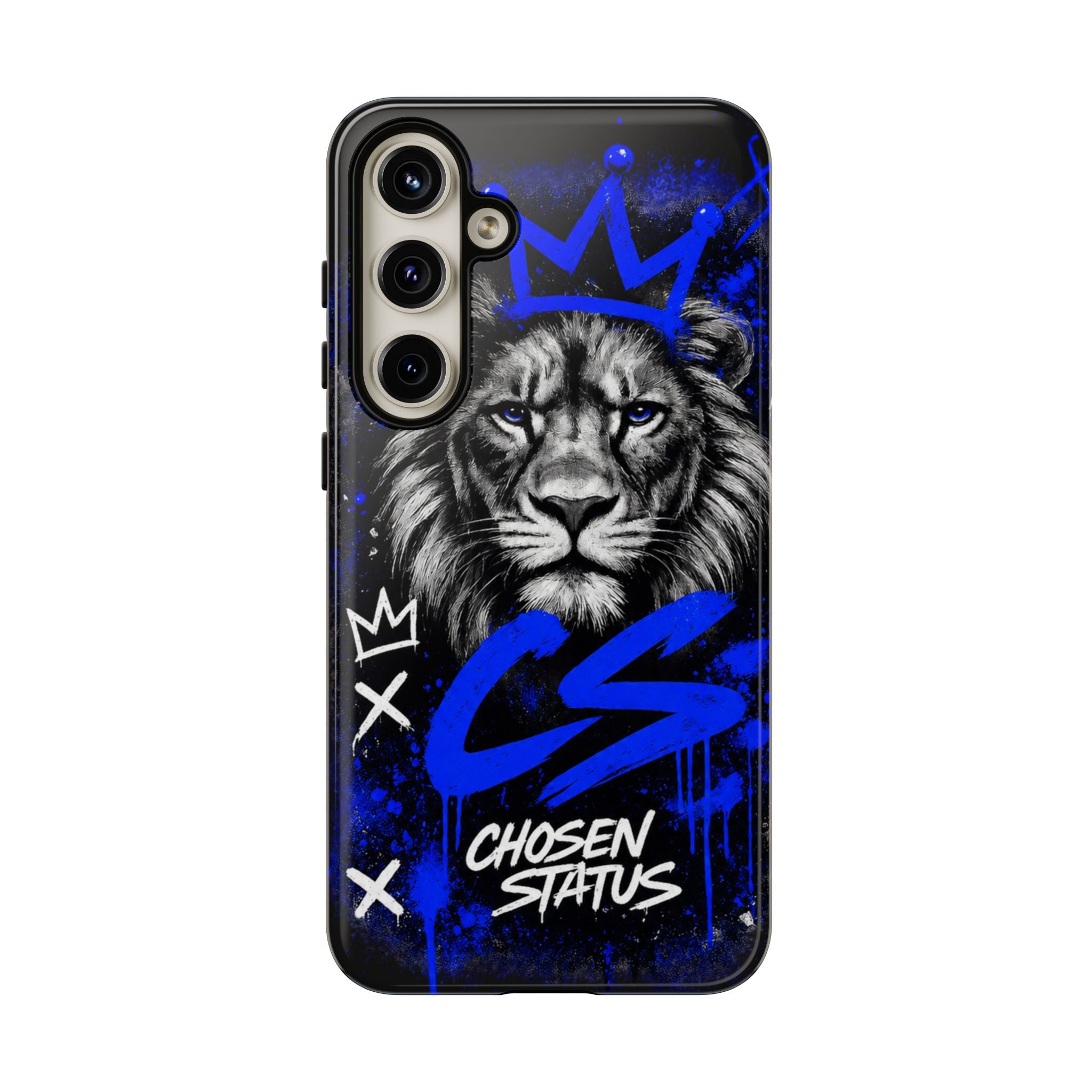 Lion “Chosen Status” Phone Case — Blue Graffiti Protective Cover