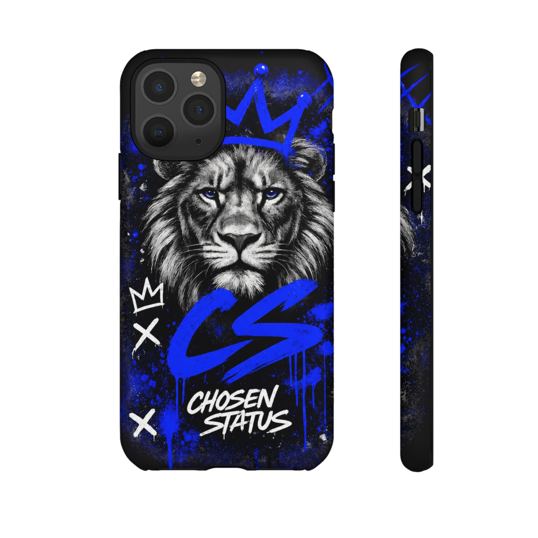Lion “Chosen Status” Phone Case — Blue Graffiti Protective Cover