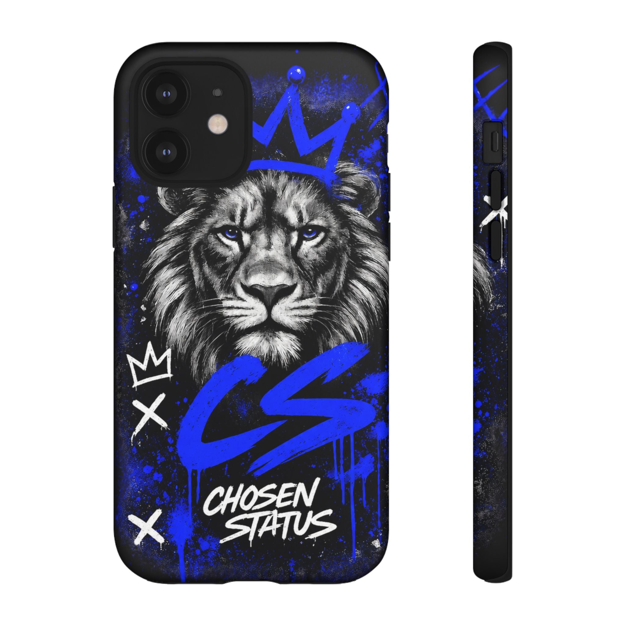 Lion “Chosen Status” Phone Case — Blue Graffiti Protective Cover