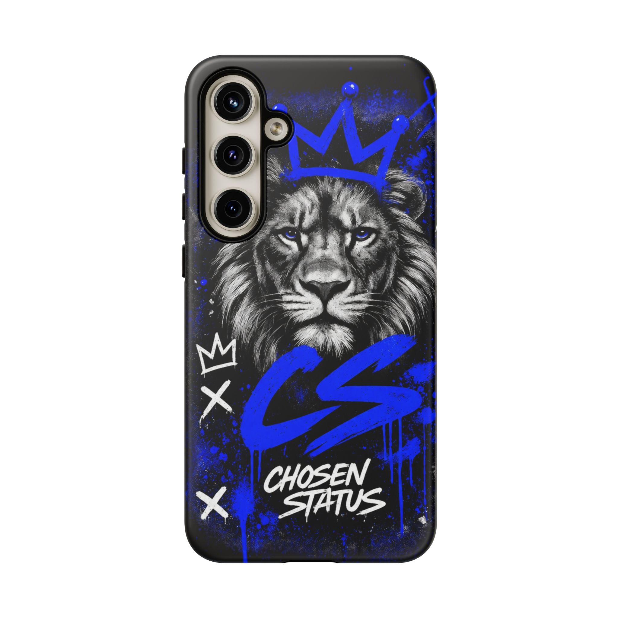 Lion “Chosen Status” Phone Case — Blue Graffiti Protective Cover