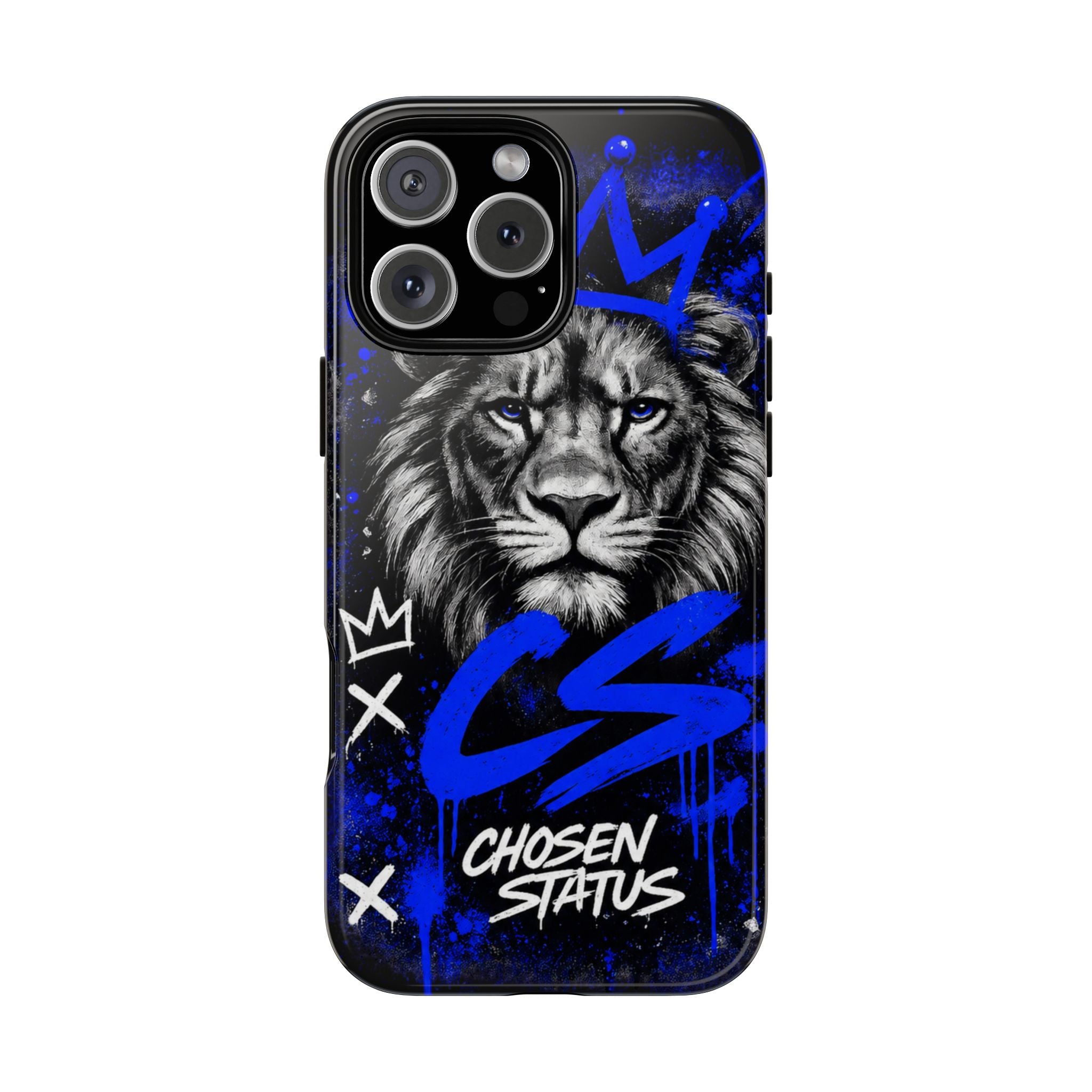 Lion “Chosen Status” Phone Case — Blue Graffiti Protective Cover
