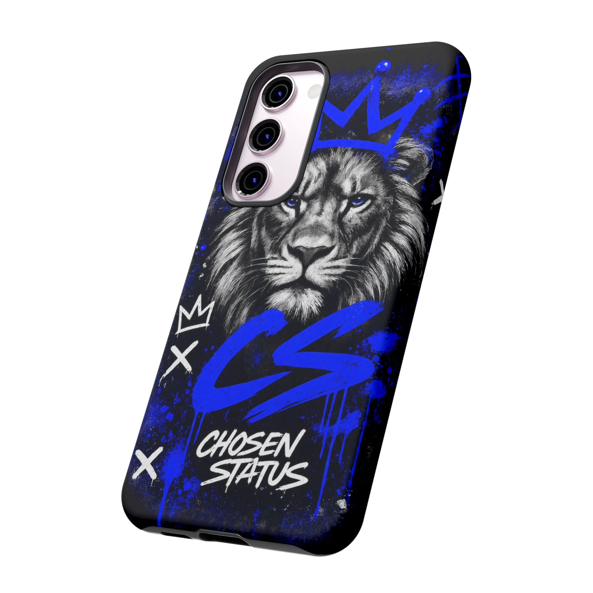 Lion “Chosen Status” Phone Case — Blue Graffiti Protective Cover