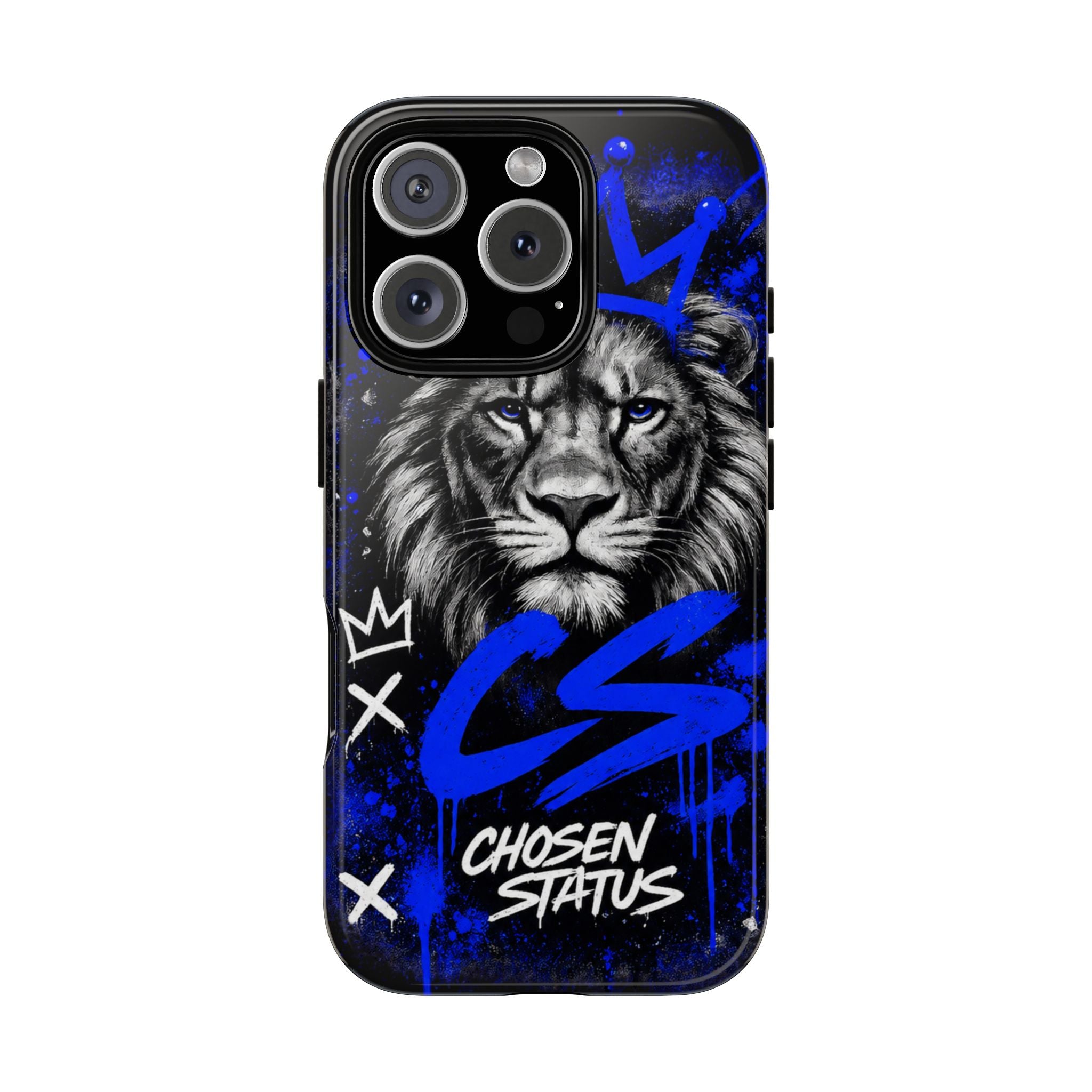 Lion “Chosen Status” Phone Case — Blue Graffiti Protective Cover