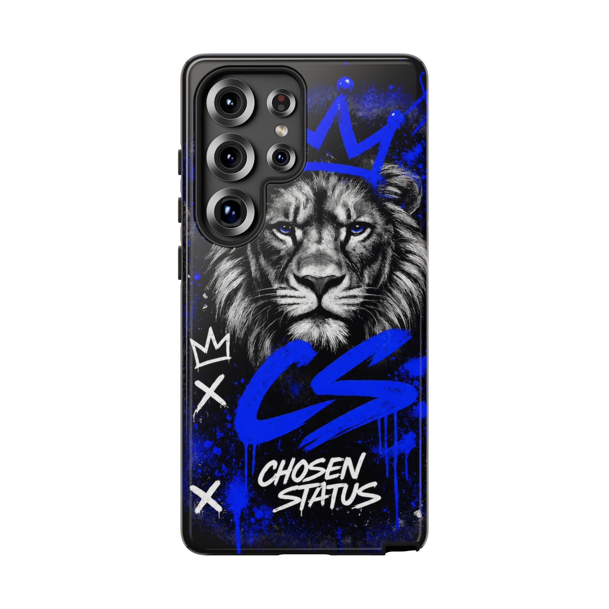 Lion “Chosen Status” Phone Case — Blue Graffiti Protective Cover