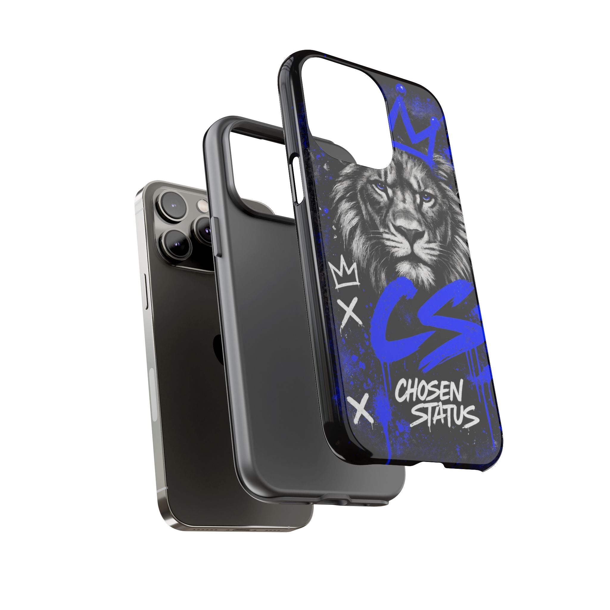 Lion “Chosen Status” Phone Case — Blue Graffiti Protective Cover