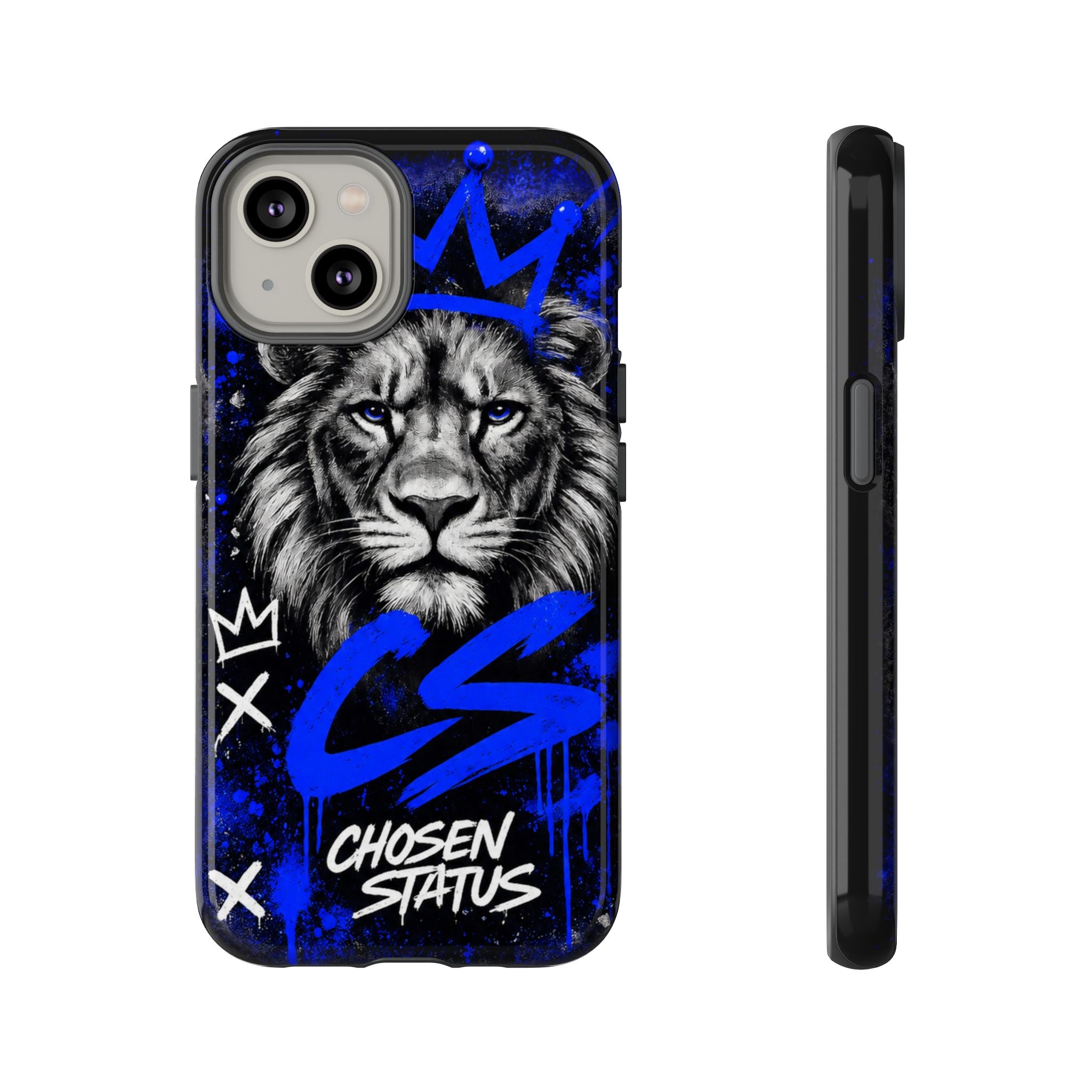 Lion “Chosen Status” Phone Case — Blue Graffiti Protective Cover