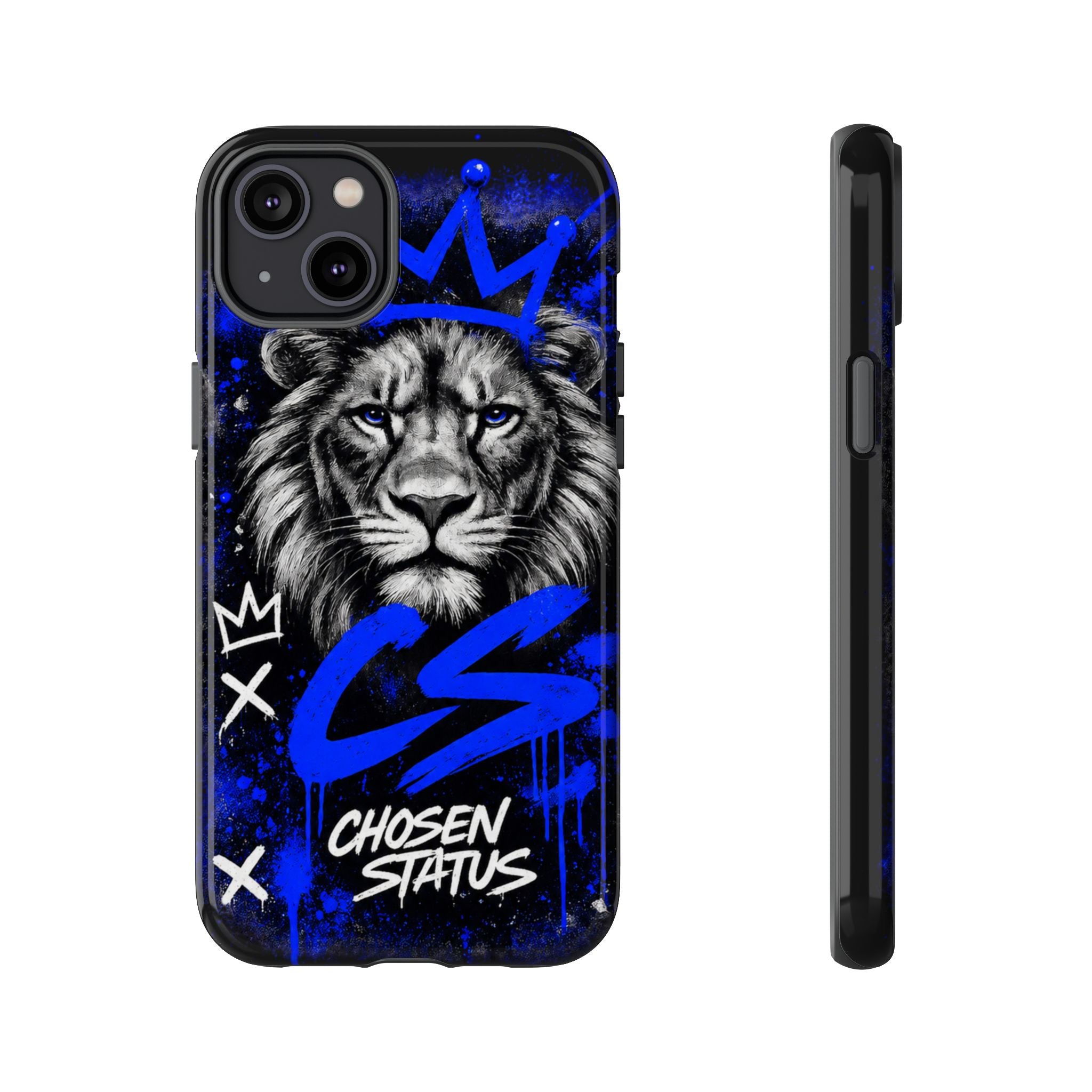 Lion “Chosen Status” Phone Case — Blue Graffiti Protective Cover