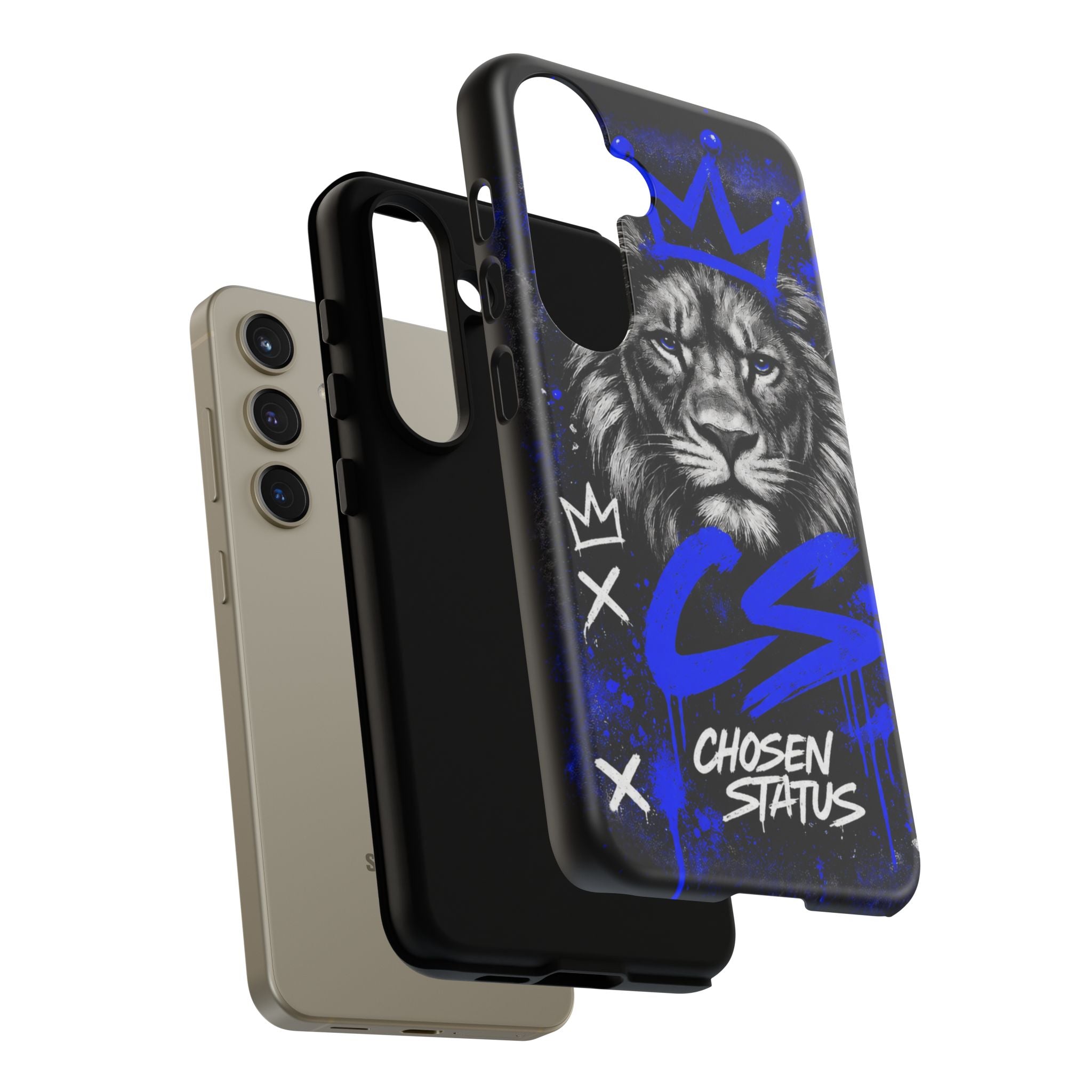 Lion “Chosen Status” Phone Case — Blue Graffiti Protective Cover