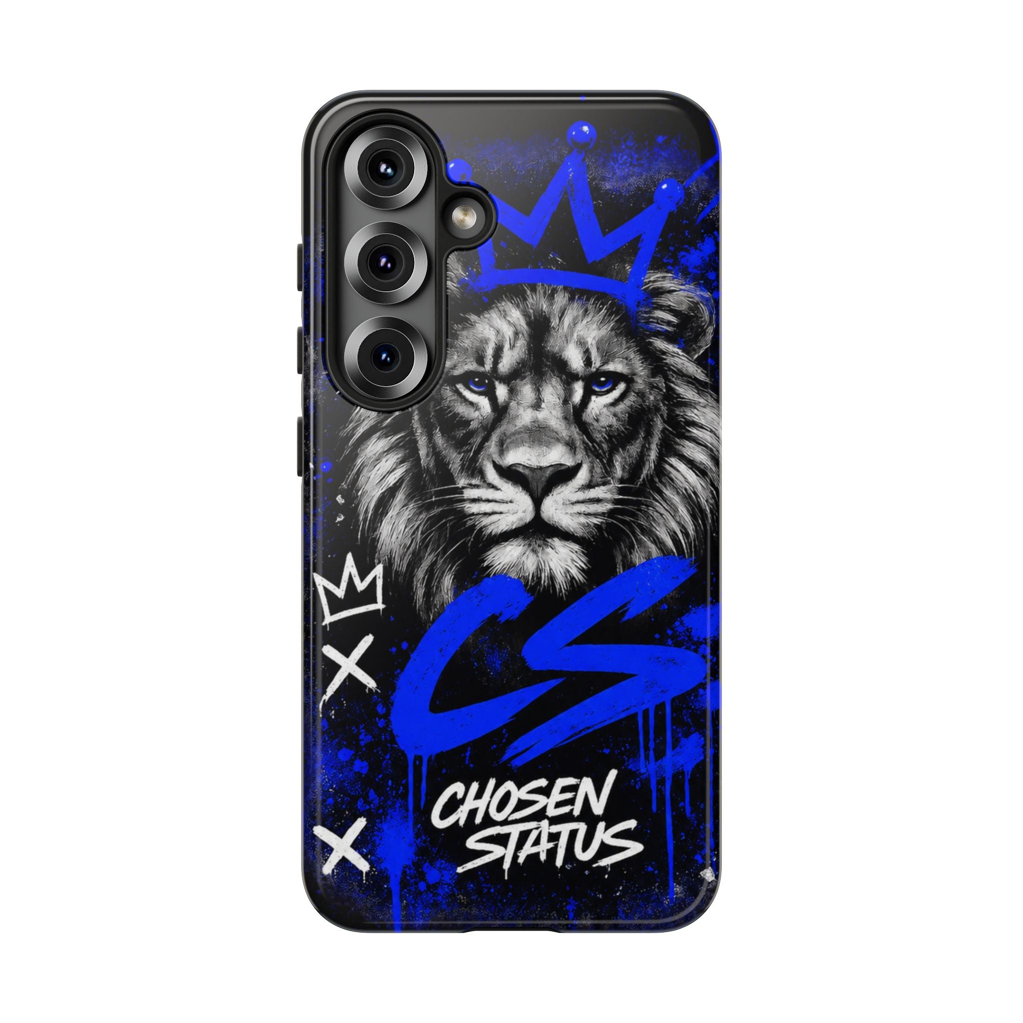 Lion “Chosen Status” Phone Case — Blue Graffiti Protective Cover