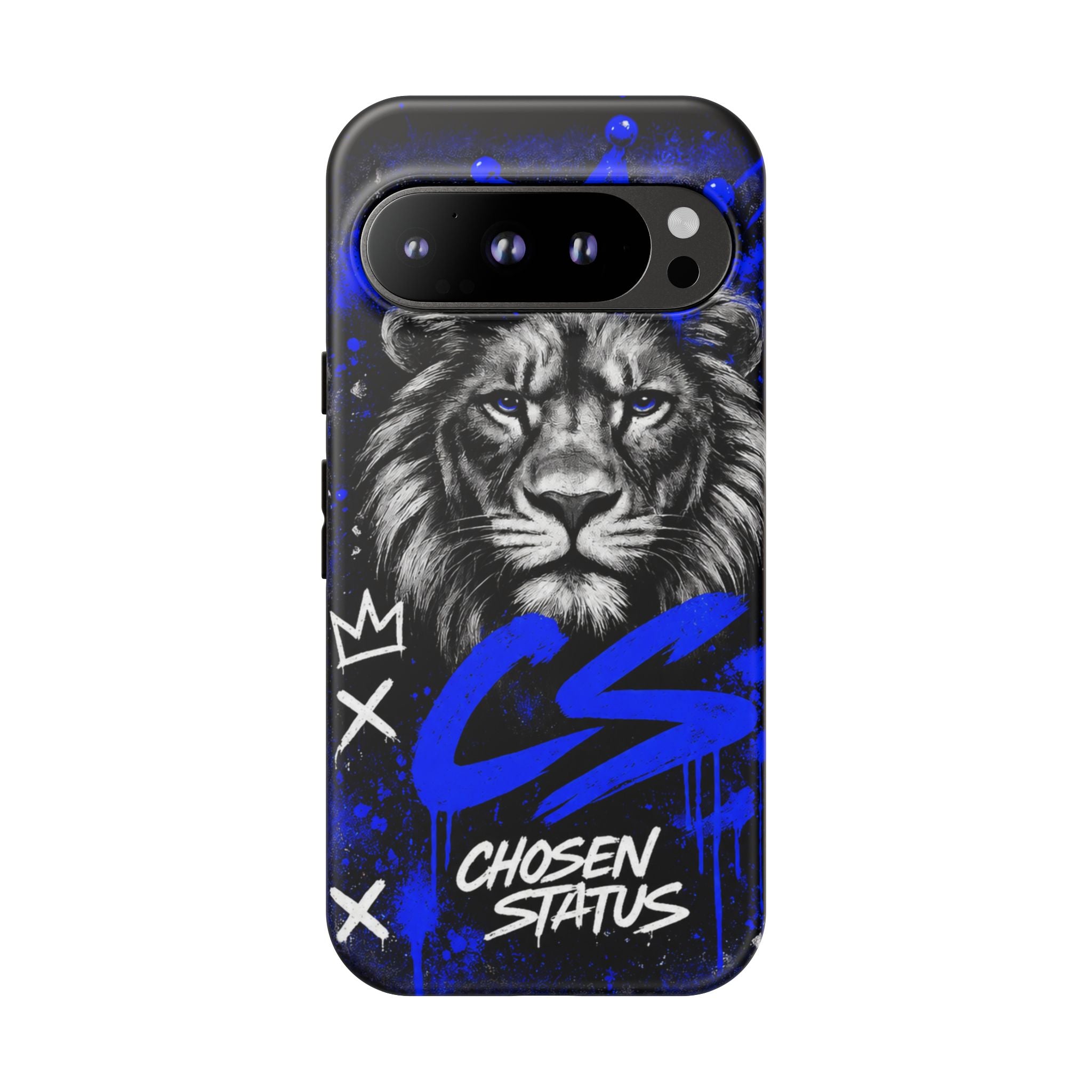 Lion “Chosen Status” Phone Case — Blue Graffiti Protective Cover