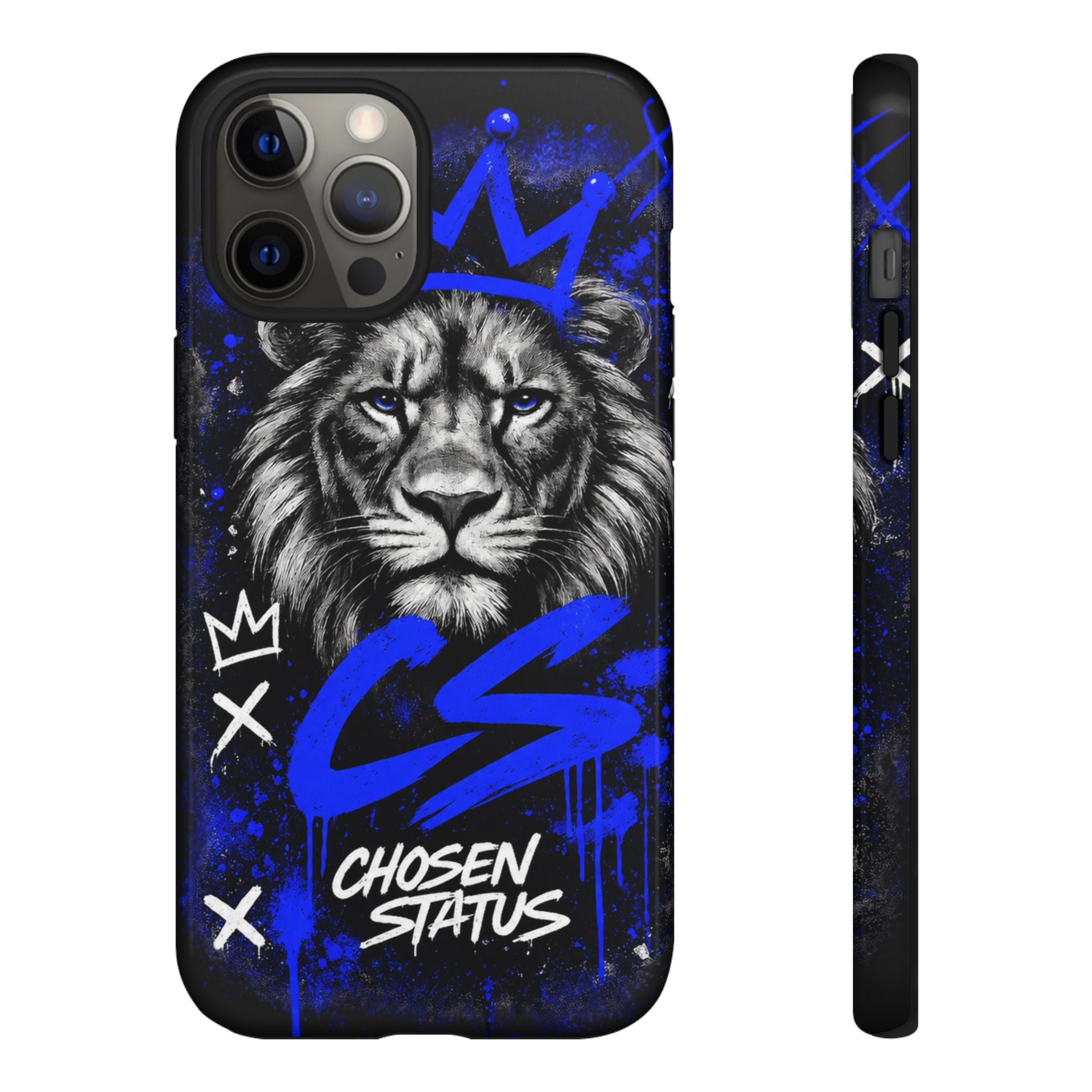 Lion “Chosen Status” Phone Case — Blue Graffiti Protective Cover
