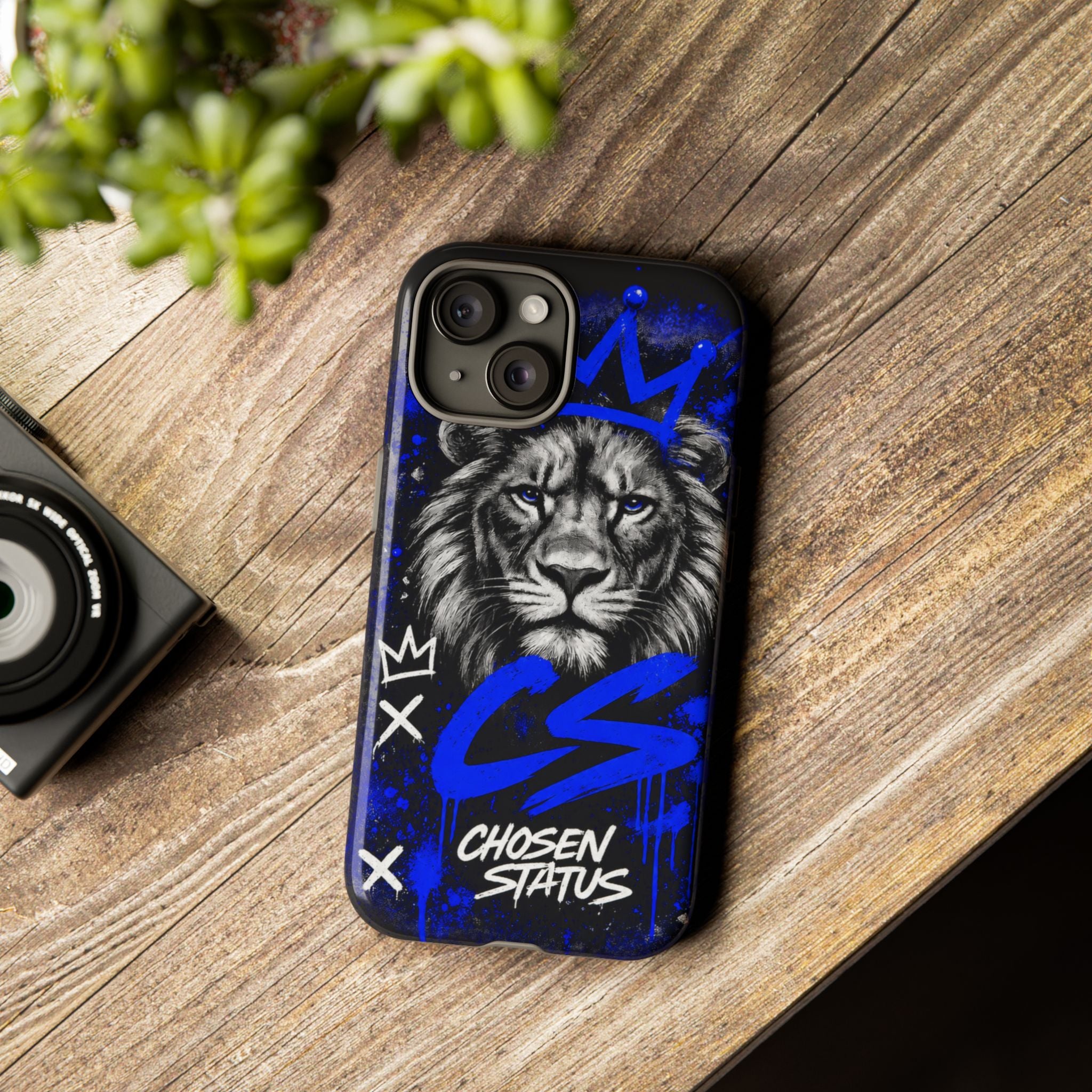 Lion “Chosen Status” Phone Case — Blue Graffiti Protective Cover