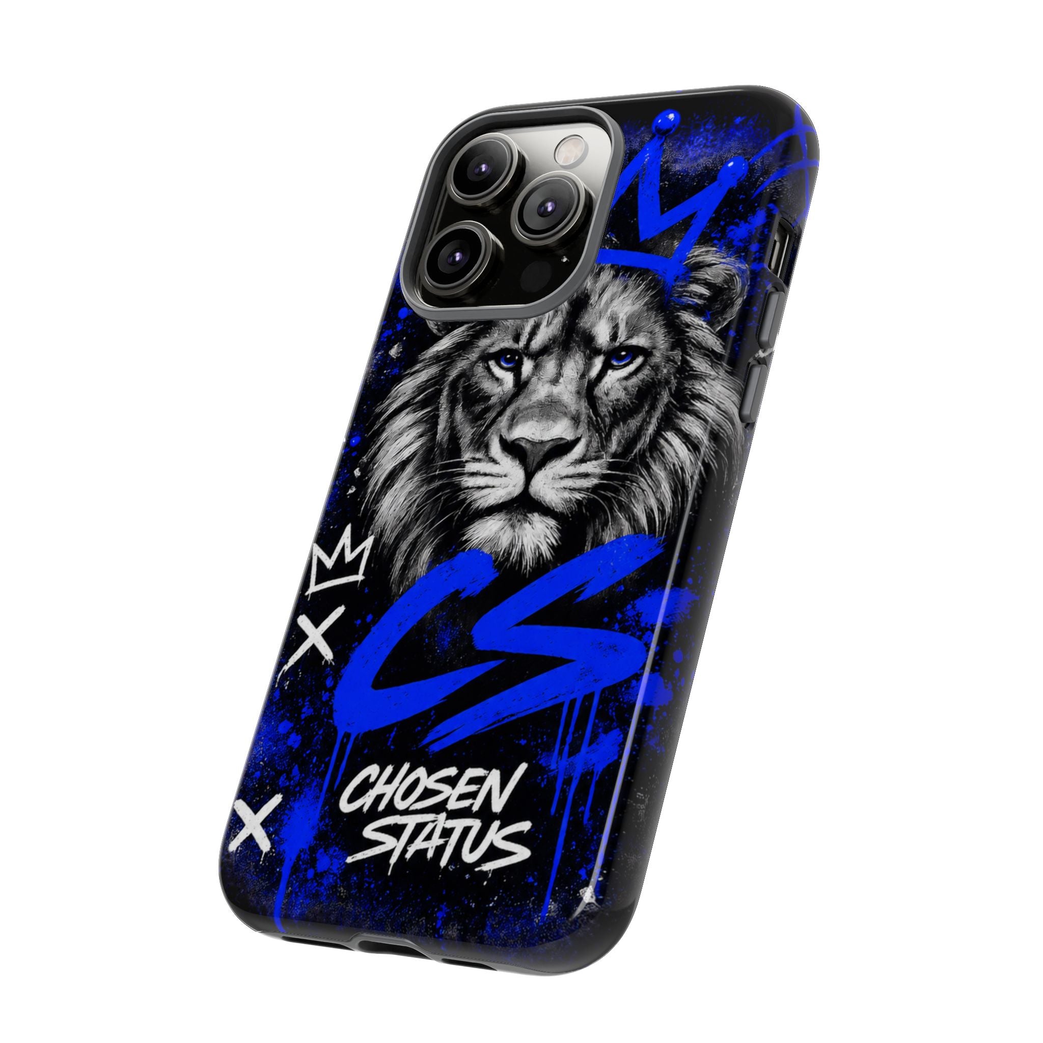 Lion “Chosen Status” Phone Case — Blue Graffiti Protective Cover
