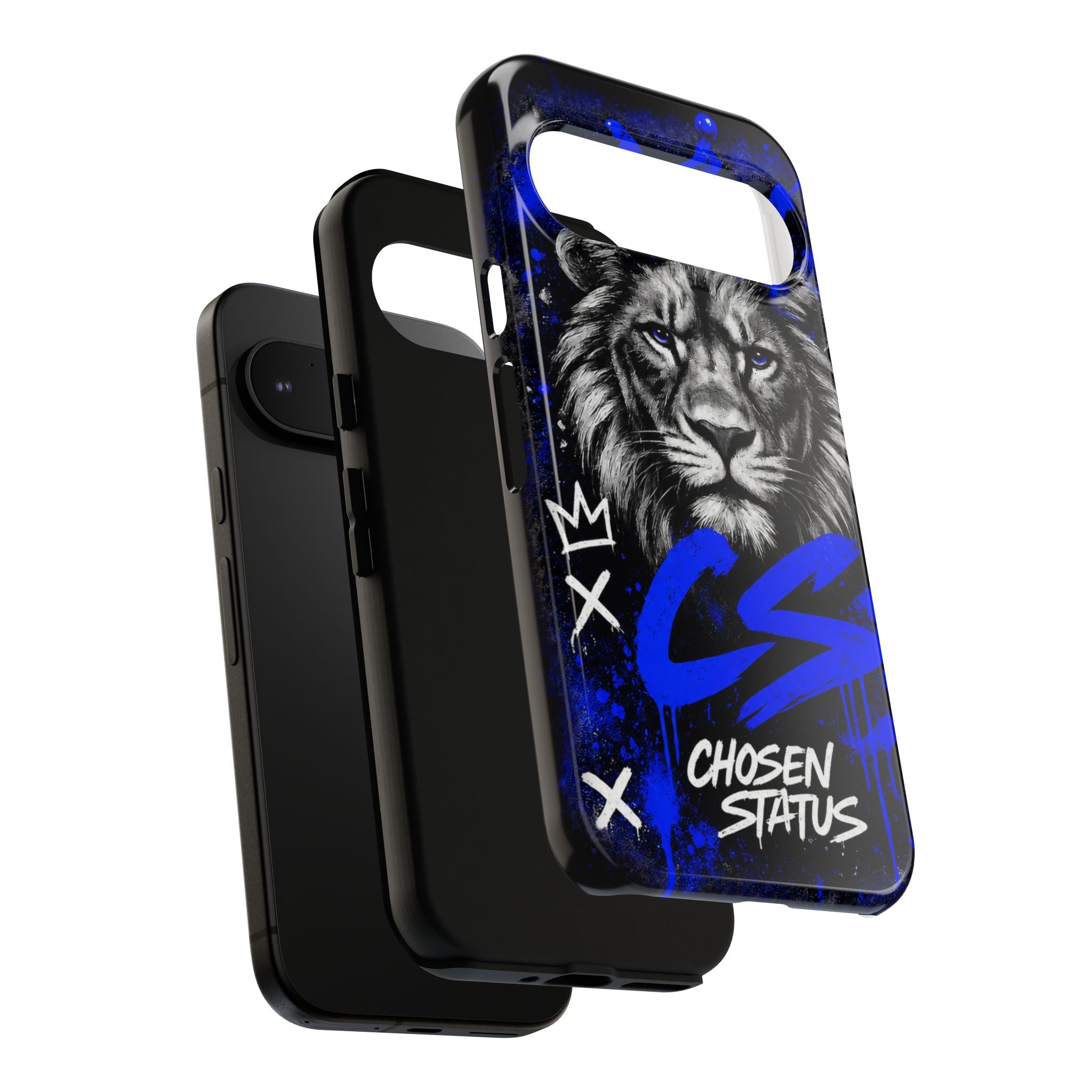 Lion “Chosen Status” Phone Case — Blue Graffiti Protective Cover