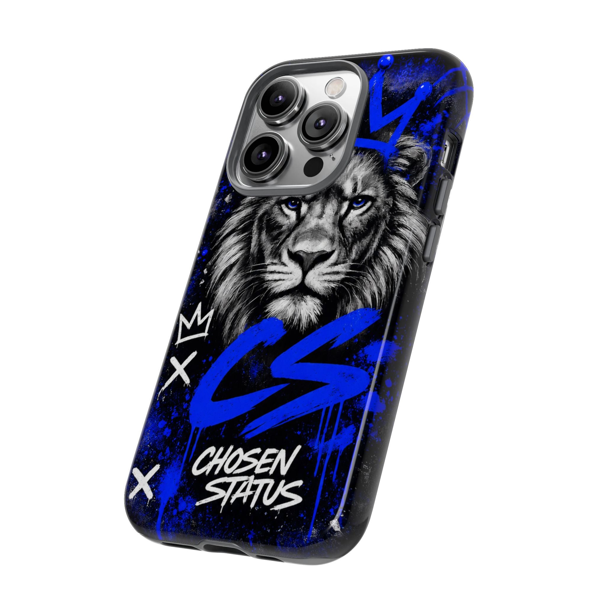 Lion “Chosen Status” Phone Case — Blue Graffiti Protective Cover