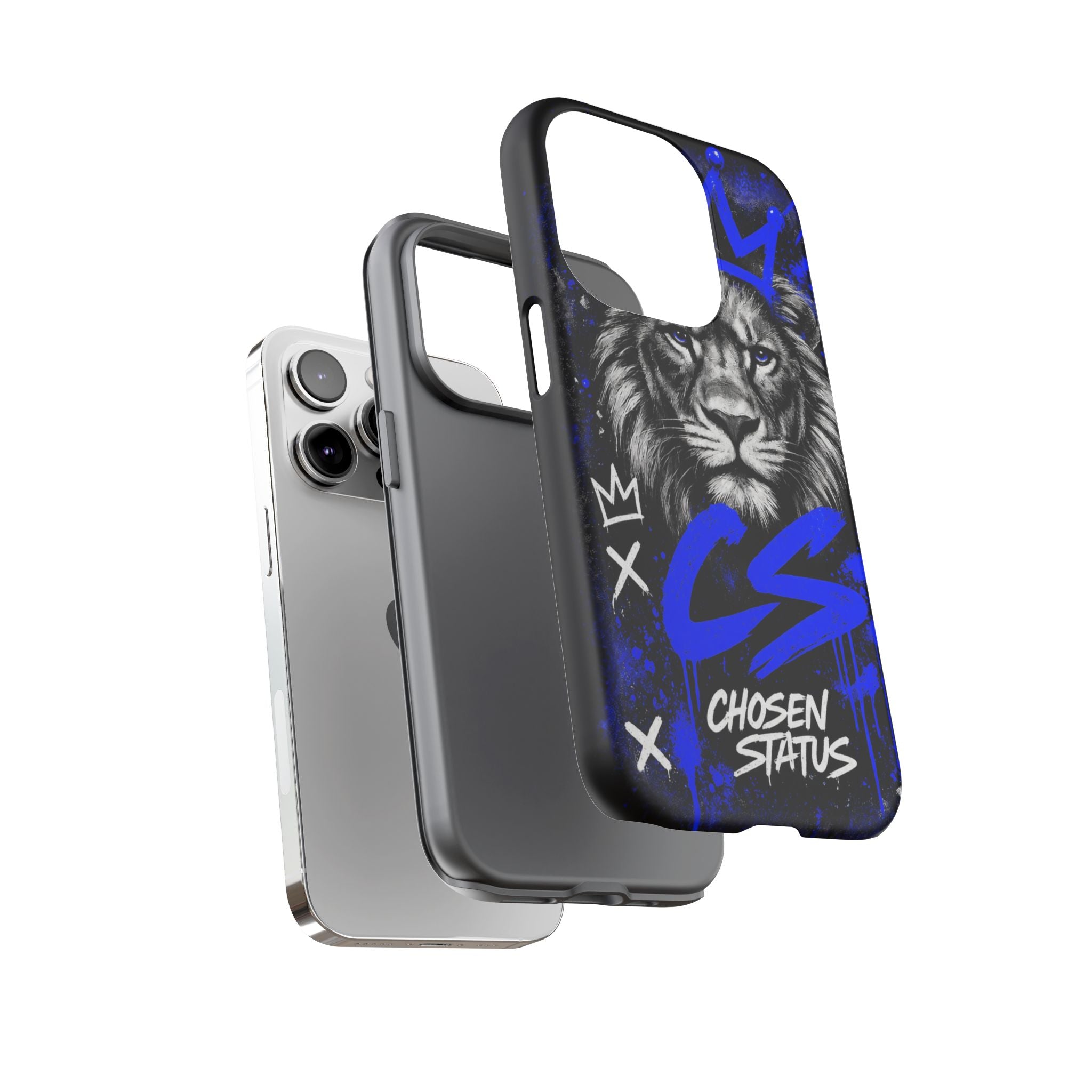 Lion “Chosen Status” Phone Case — Blue Graffiti Protective Cover