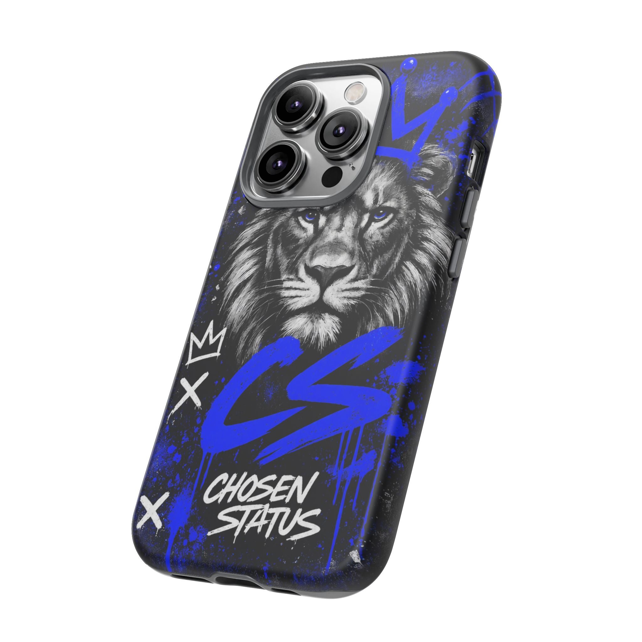 Lion “Chosen Status” Phone Case — Blue Graffiti Protective Cover