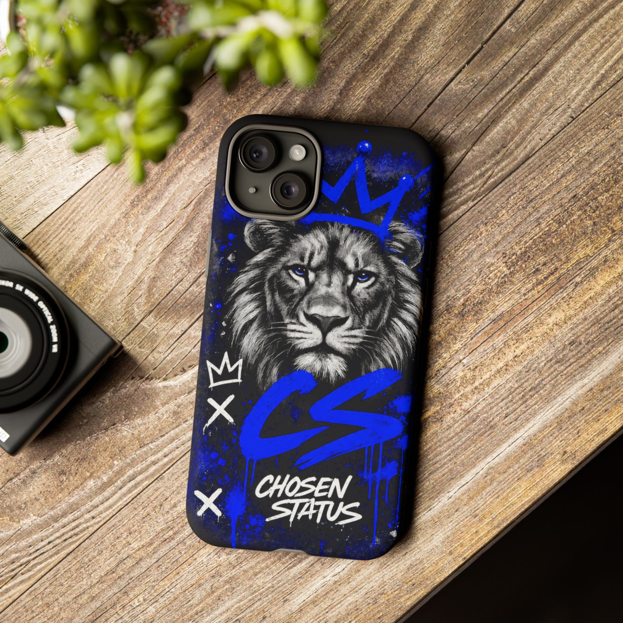Lion “Chosen Status” Phone Case — Blue Graffiti Protective Cover