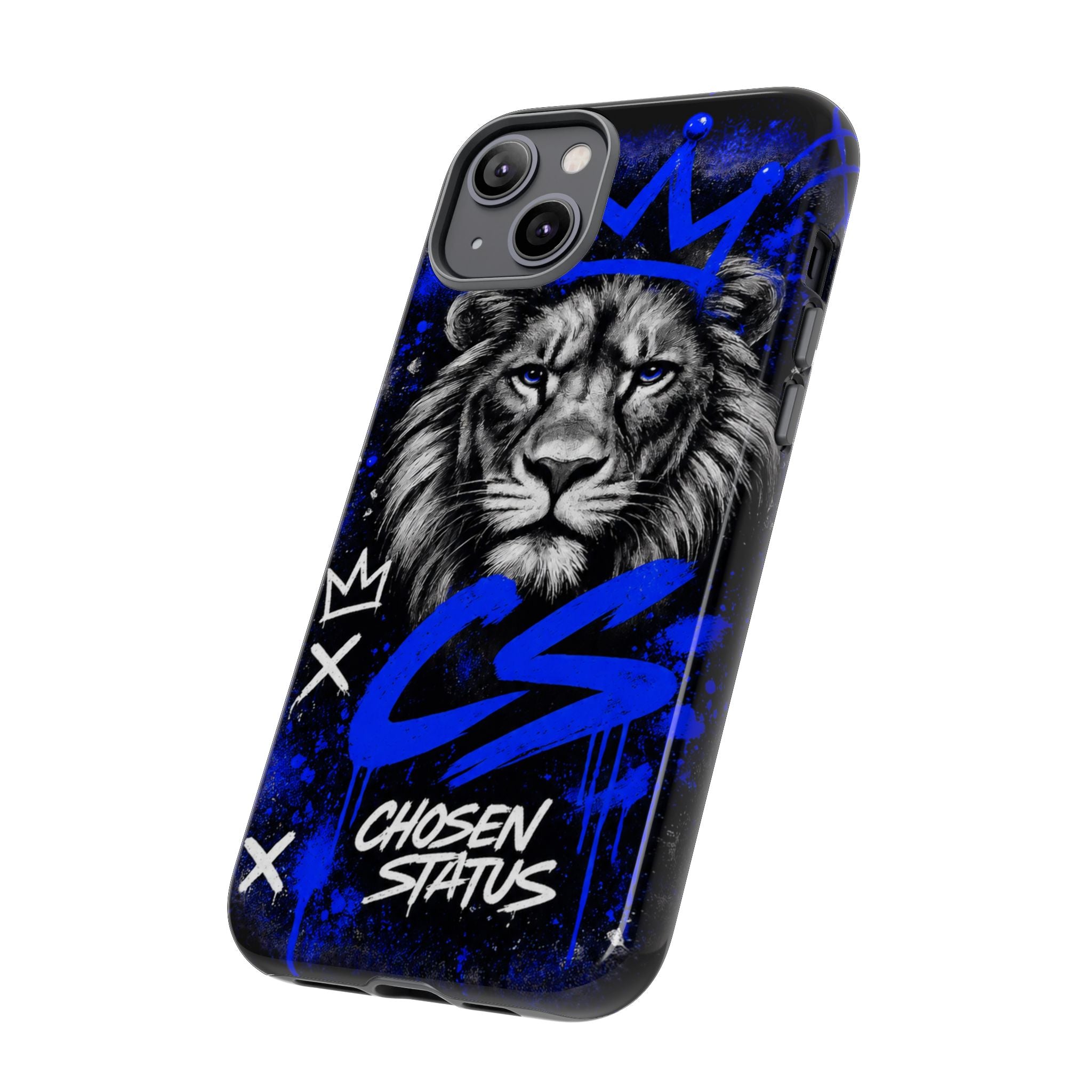 Lion “Chosen Status” Phone Case — Blue Graffiti Protective Cover