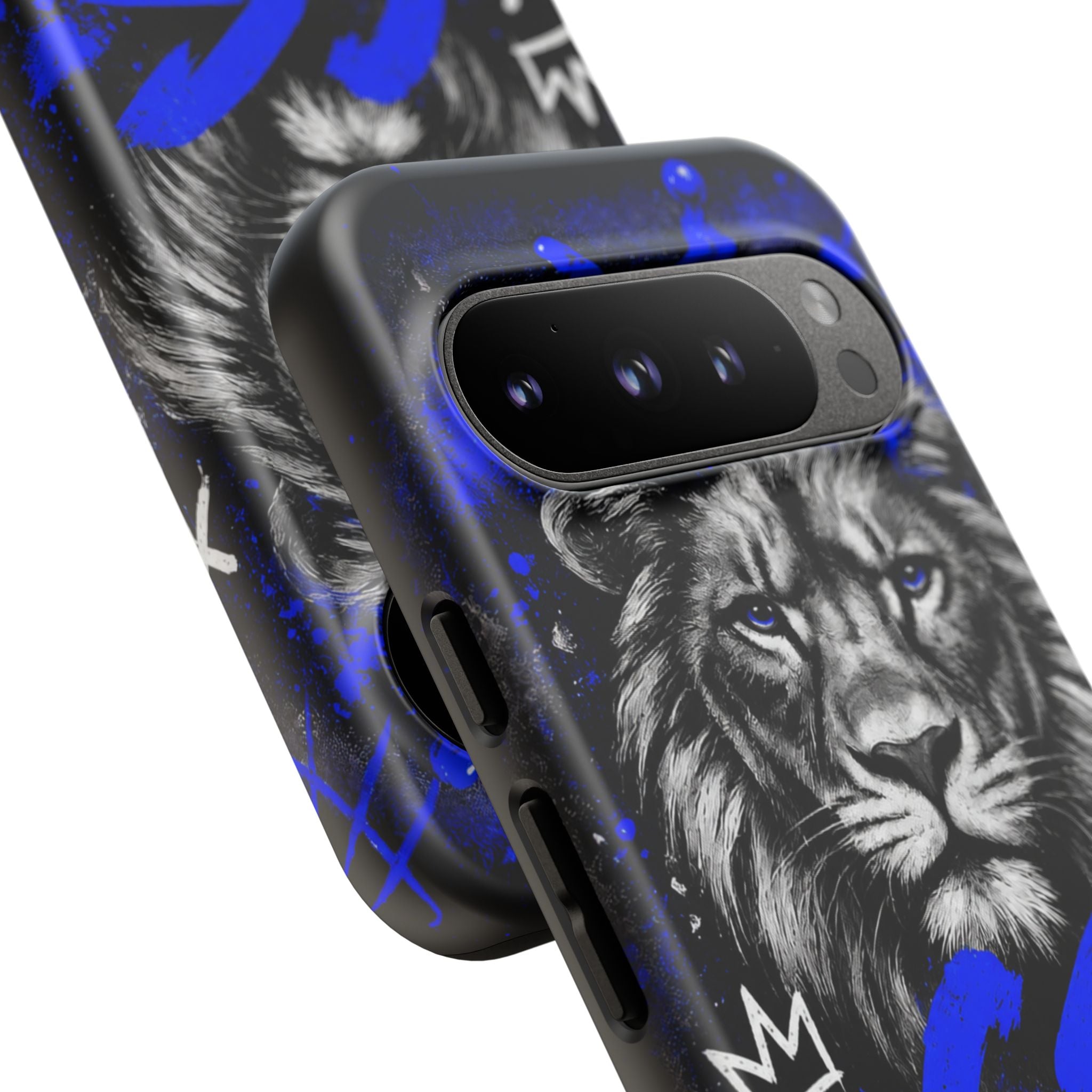 Lion “Chosen Status” Phone Case — Blue Graffiti Protective Cover