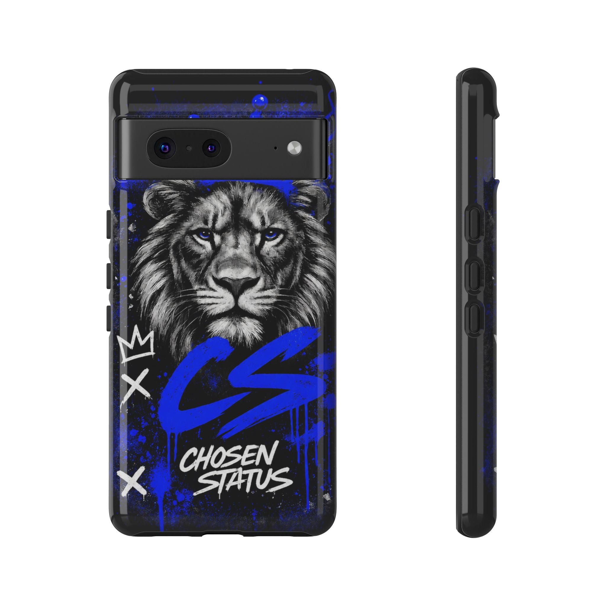 Lion “Chosen Status” Phone Case — Blue Graffiti Protective Cover