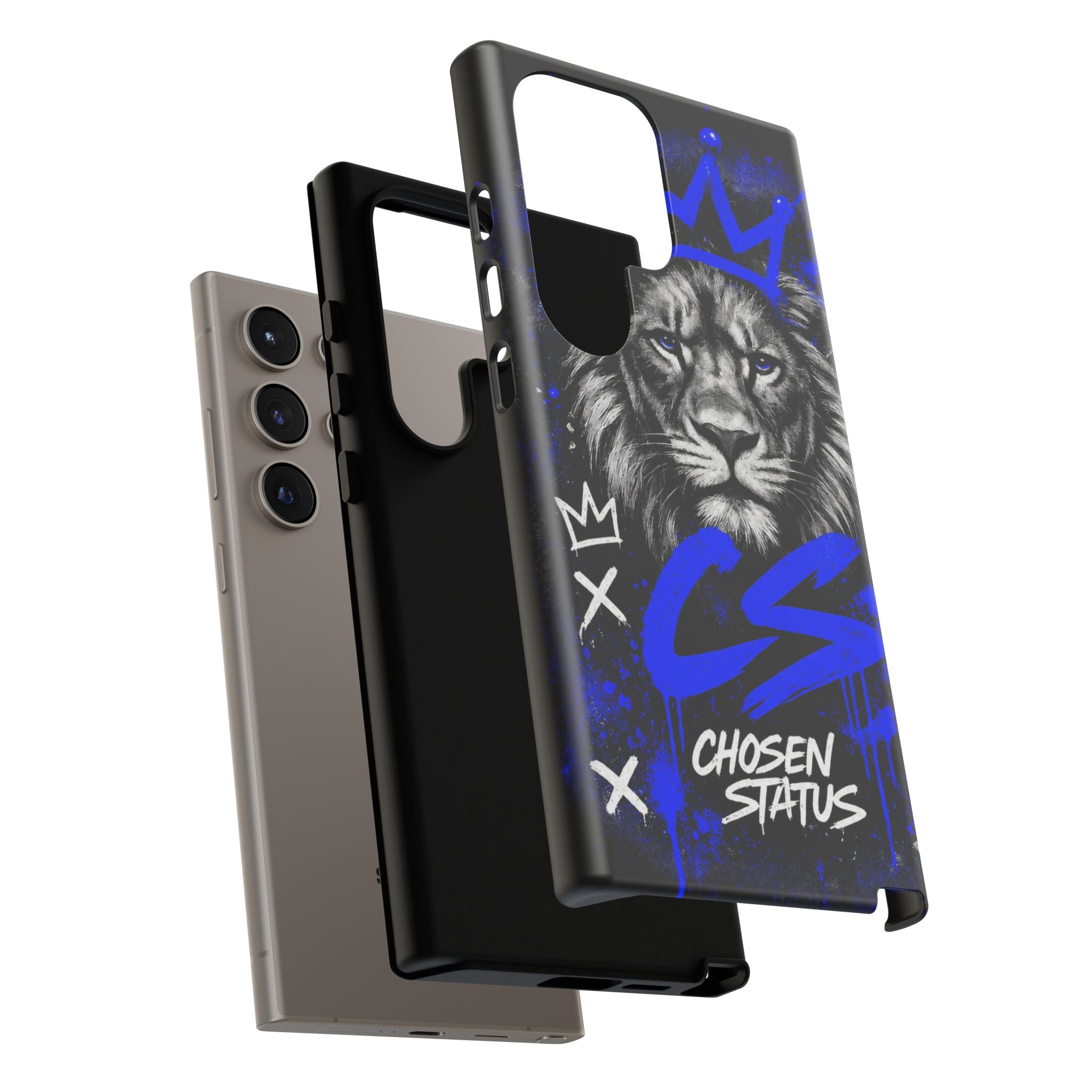 Lion “Chosen Status” Phone Case — Blue Graffiti Protective Cover