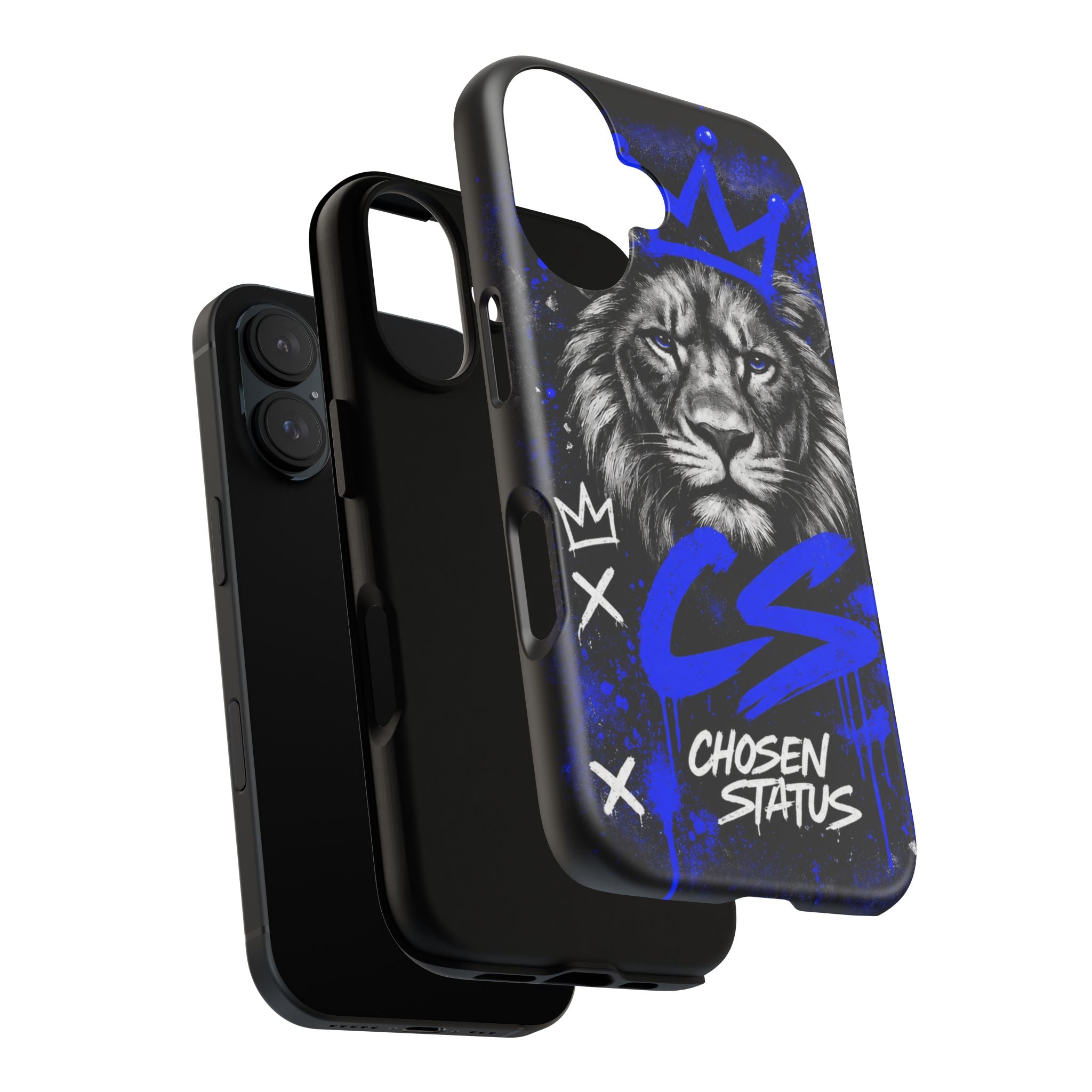 Lion “Chosen Status” Phone Case — Blue Graffiti Protective Cover