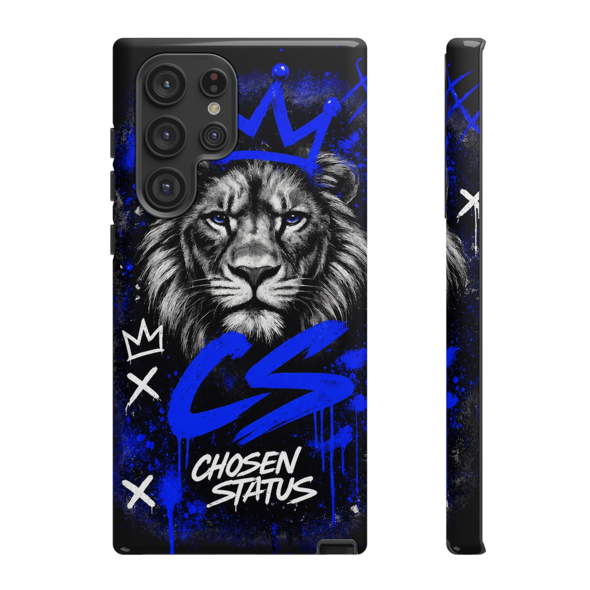 Lion “Chosen Status” Phone Case — Blue Graffiti Protective Cover