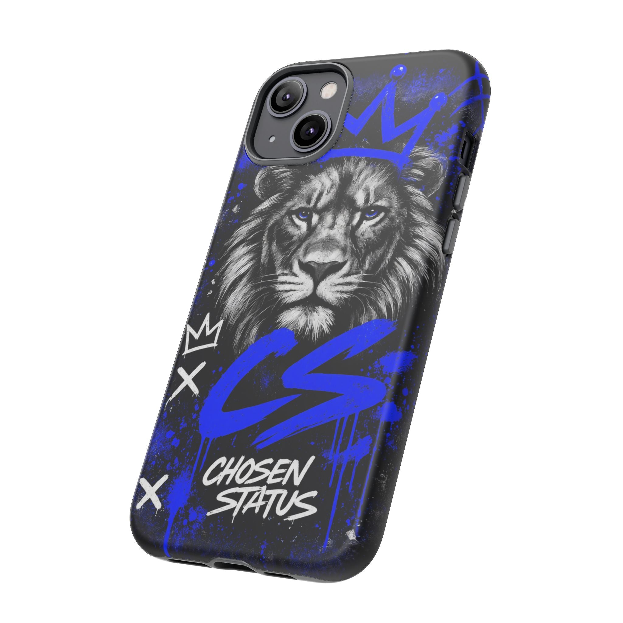 Lion “Chosen Status” Phone Case — Blue Graffiti Protective Cover