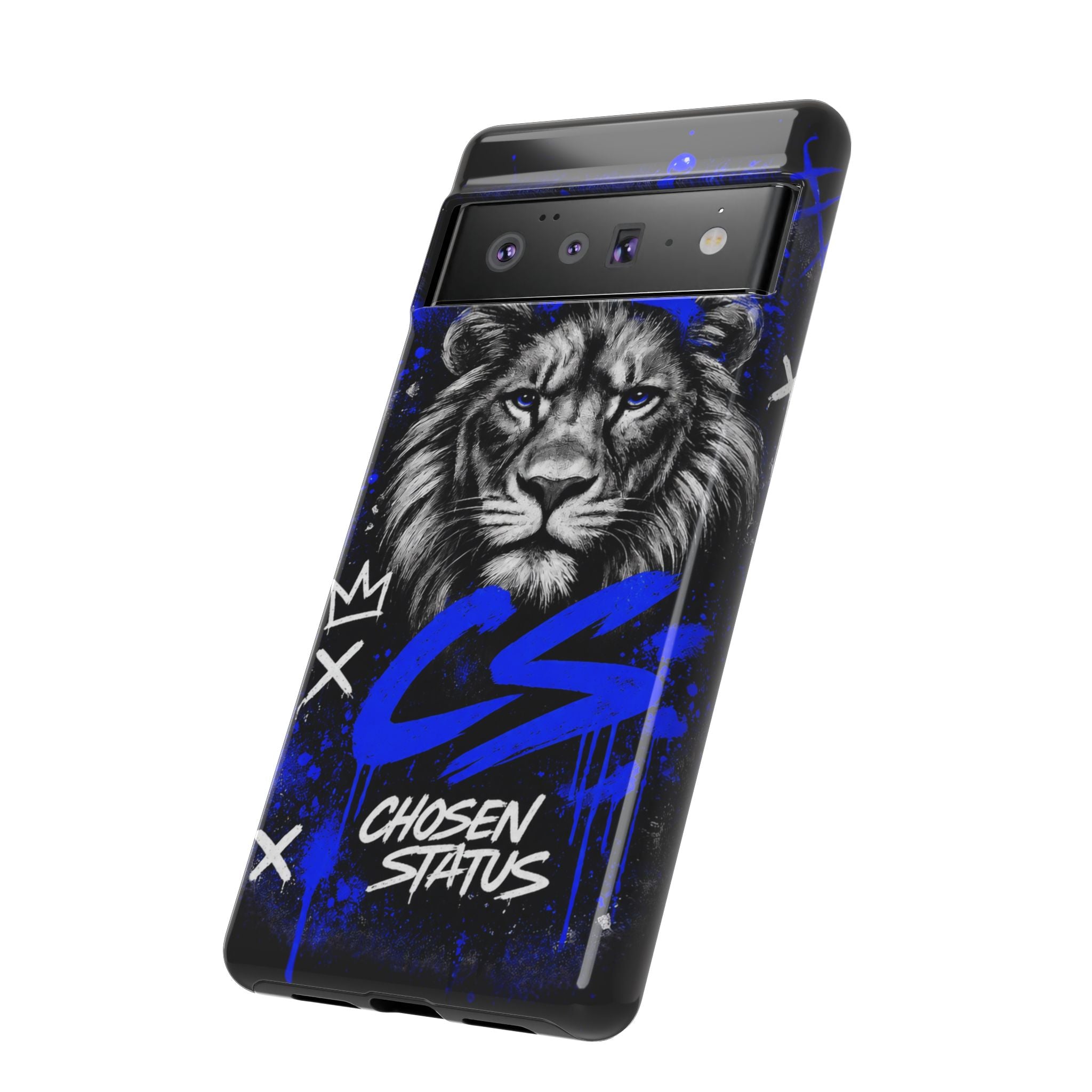 Lion “Chosen Status” Phone Case — Blue Graffiti Protective Cover