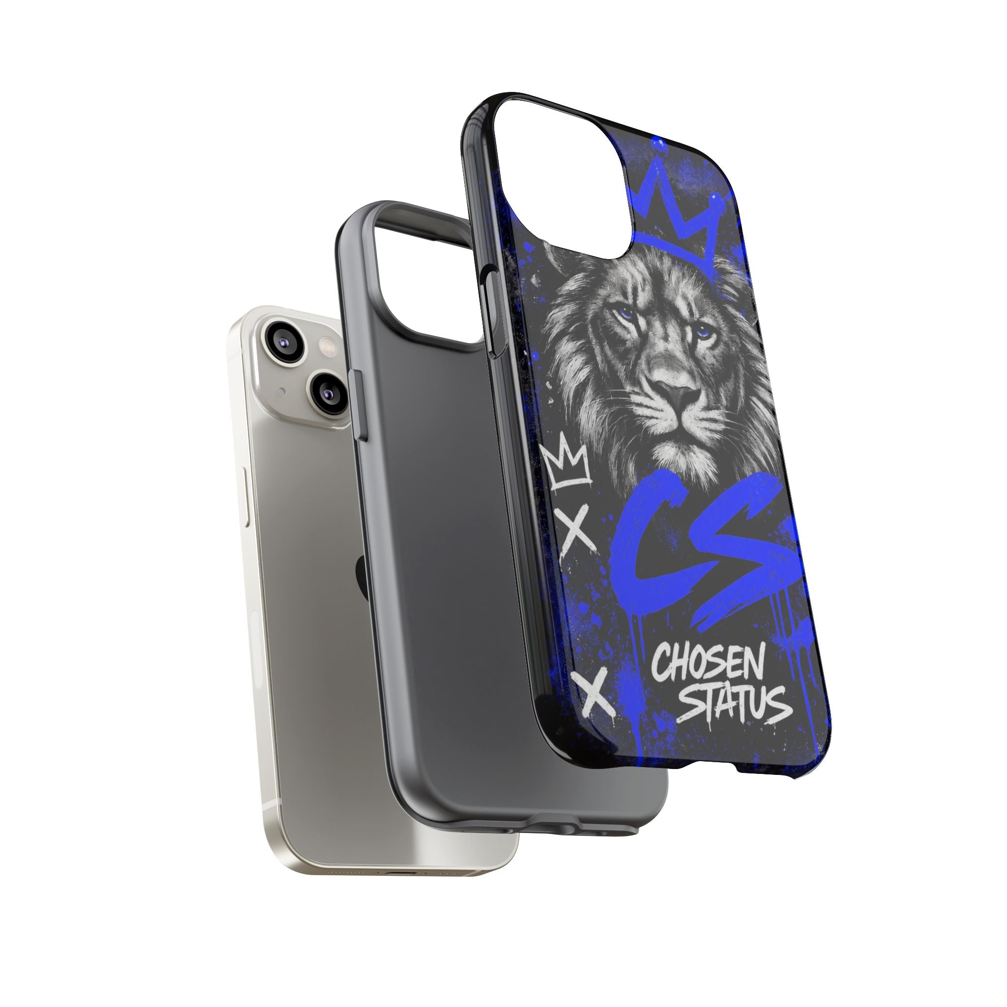 Lion “Chosen Status” Phone Case — Blue Graffiti Protective Cover