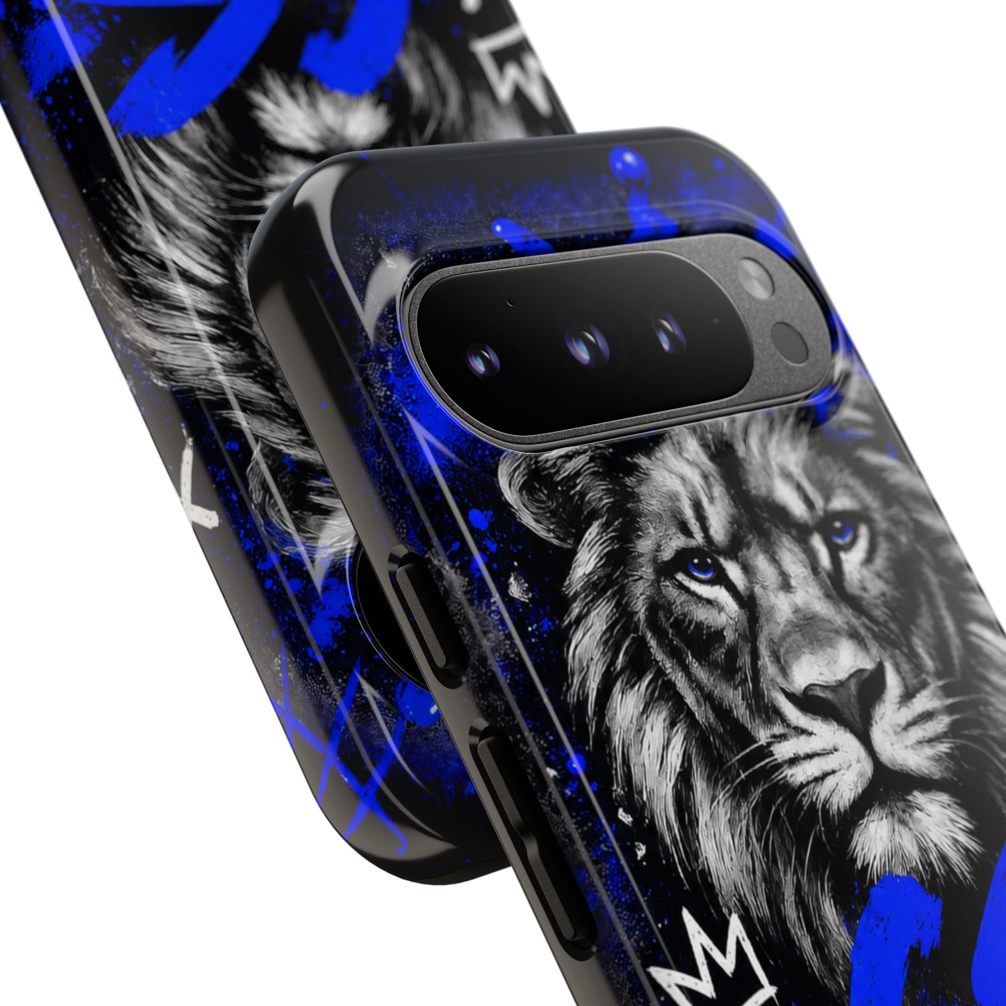 Lion “Chosen Status” Phone Case — Blue Graffiti Protective Cover