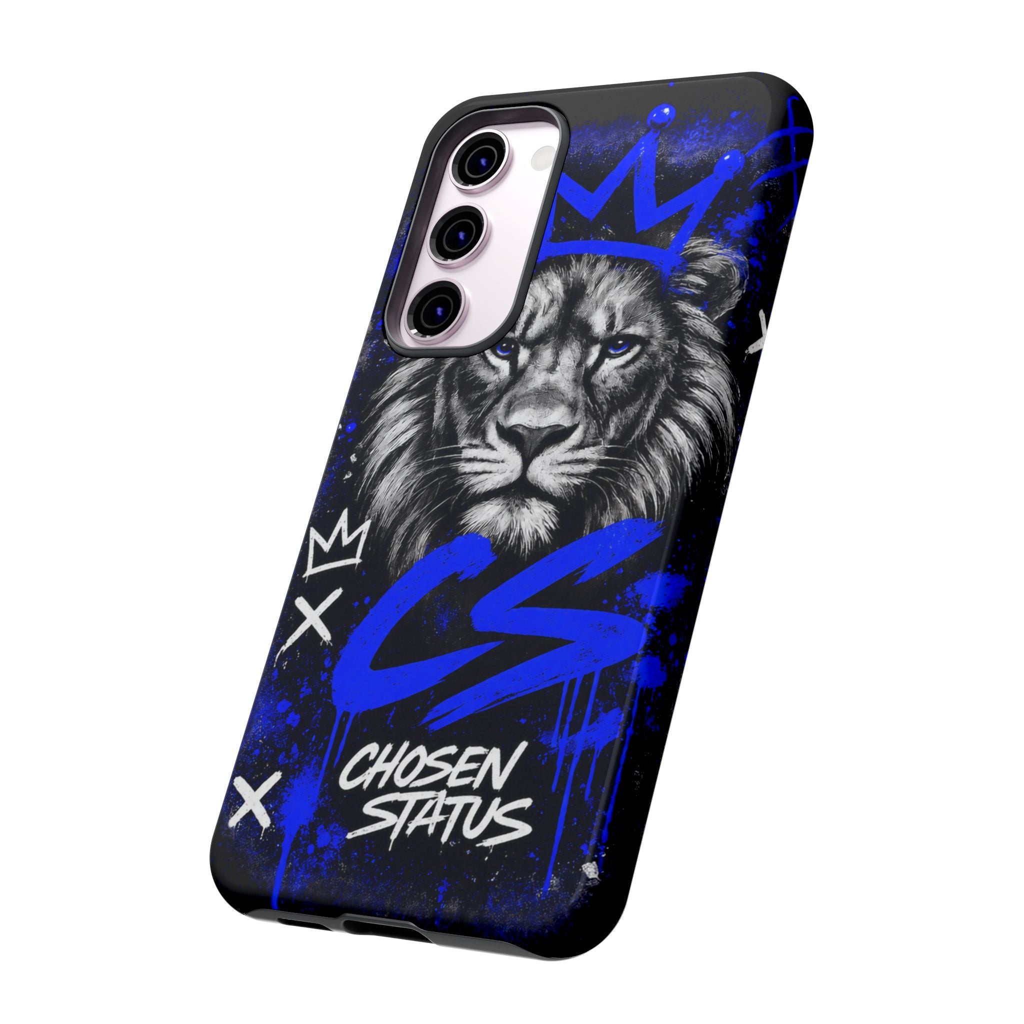 Lion “Chosen Status” Phone Case — Blue Graffiti Protective Cover