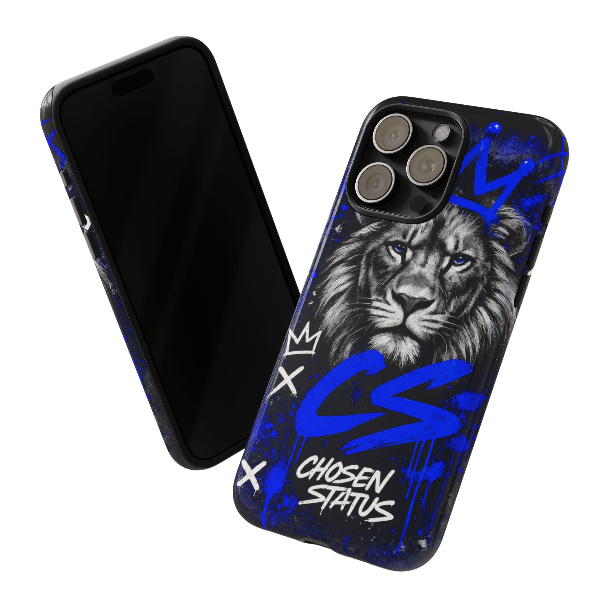 Lion “Chosen Status” Phone Case — Blue Graffiti Protective Cover