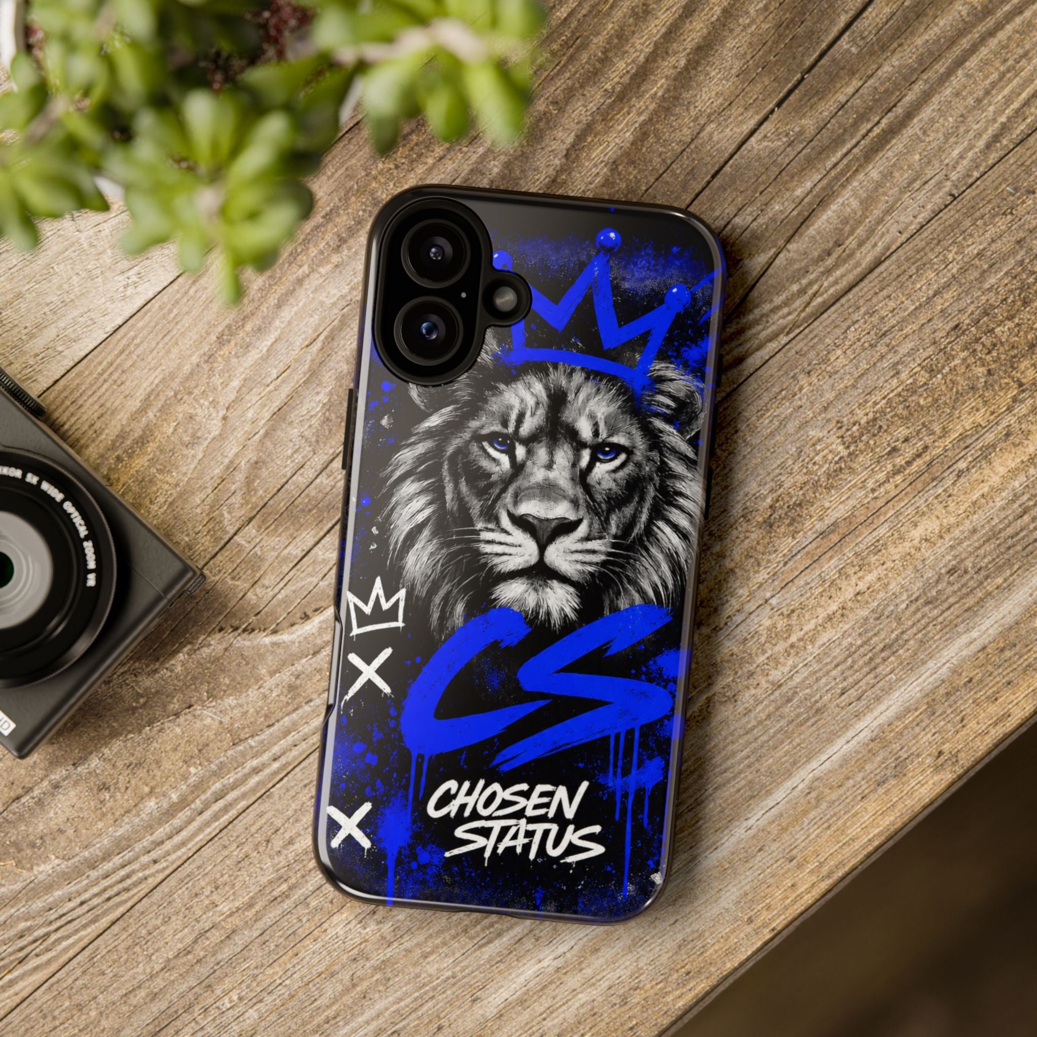 Lion “Chosen Status” Phone Case — Blue Graffiti Protective Cover