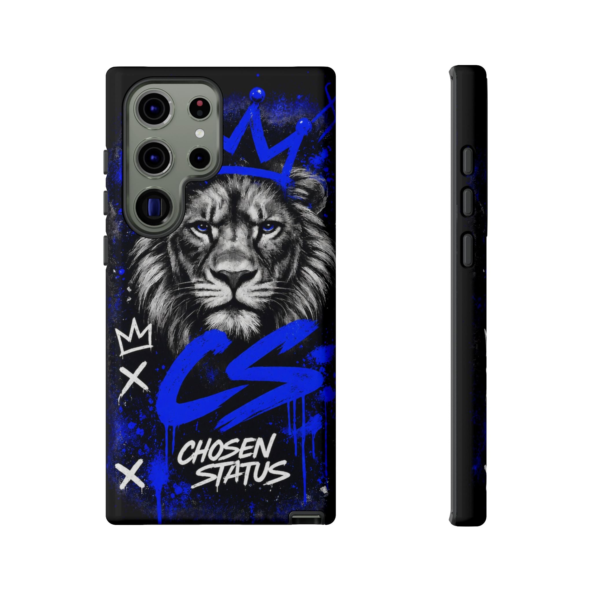 Lion “Chosen Status” Phone Case — Blue Graffiti Protective Cover